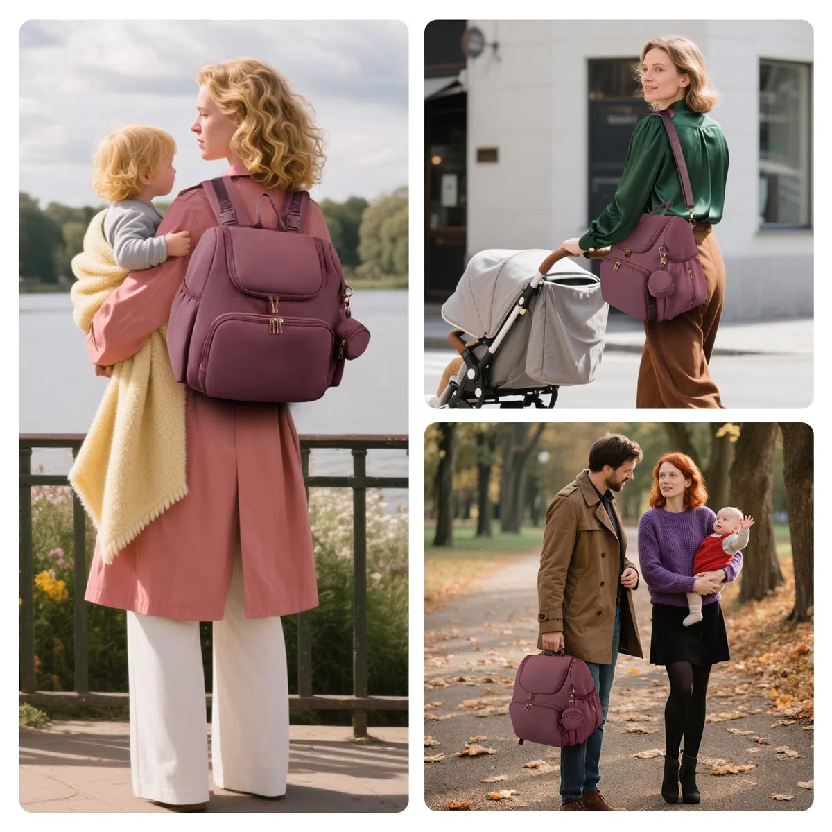 CEI-CEI Neopren-Wickeltasche, Rucksack, stilvolle Baby-Umstandstasche, Reisetasche für Mutter, mit isolierten Taschen