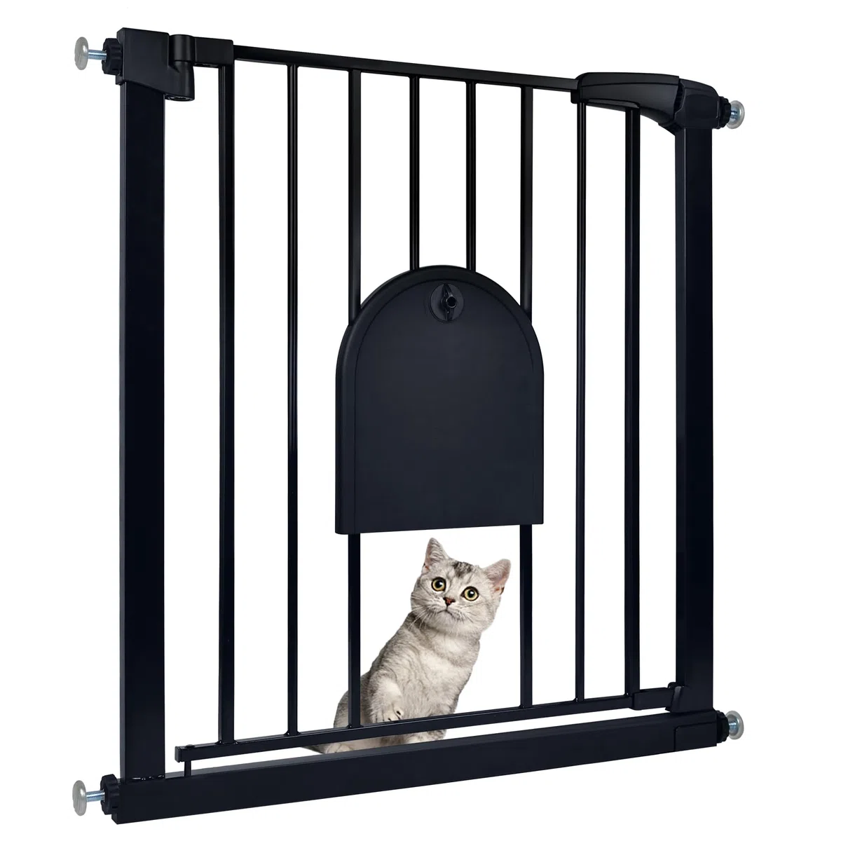 Froadp Türschutzgitter Baby Treppengitter 75-85cm Kindergitter ohne Bohren Türgitter mit Tür für Hunde und Katzen Beidseitig Schwenkbar Absperrgitter Automatisch Haustier Gittertür, Schwarz