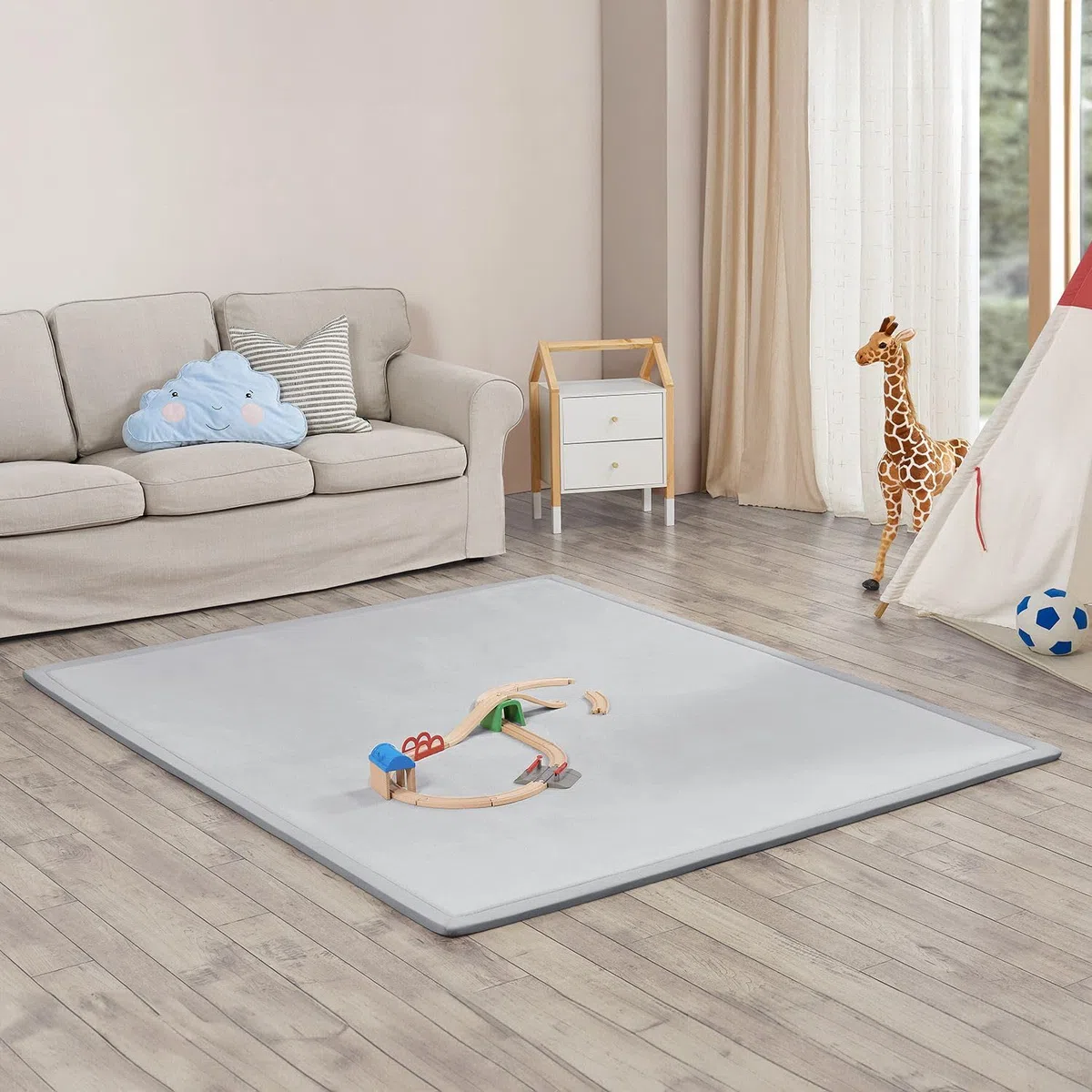 Juskys Krabbelmatte Spielmatte Krabbeldecke 220x180cm Samtmatte Teppich für Kind, Baby, Yoga - rutschfest, weich Kinderteppich Spielteppich in Grau