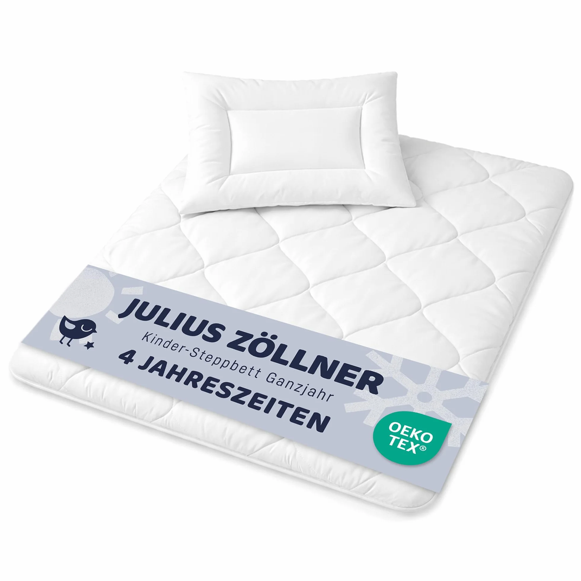 Julius Zöllner Kindersteppbett-Set 4-Jahreszeiten, Duo-Decke mit Druckknöpfen und Kissen, Größe 100x135 cm + 40x60 cm