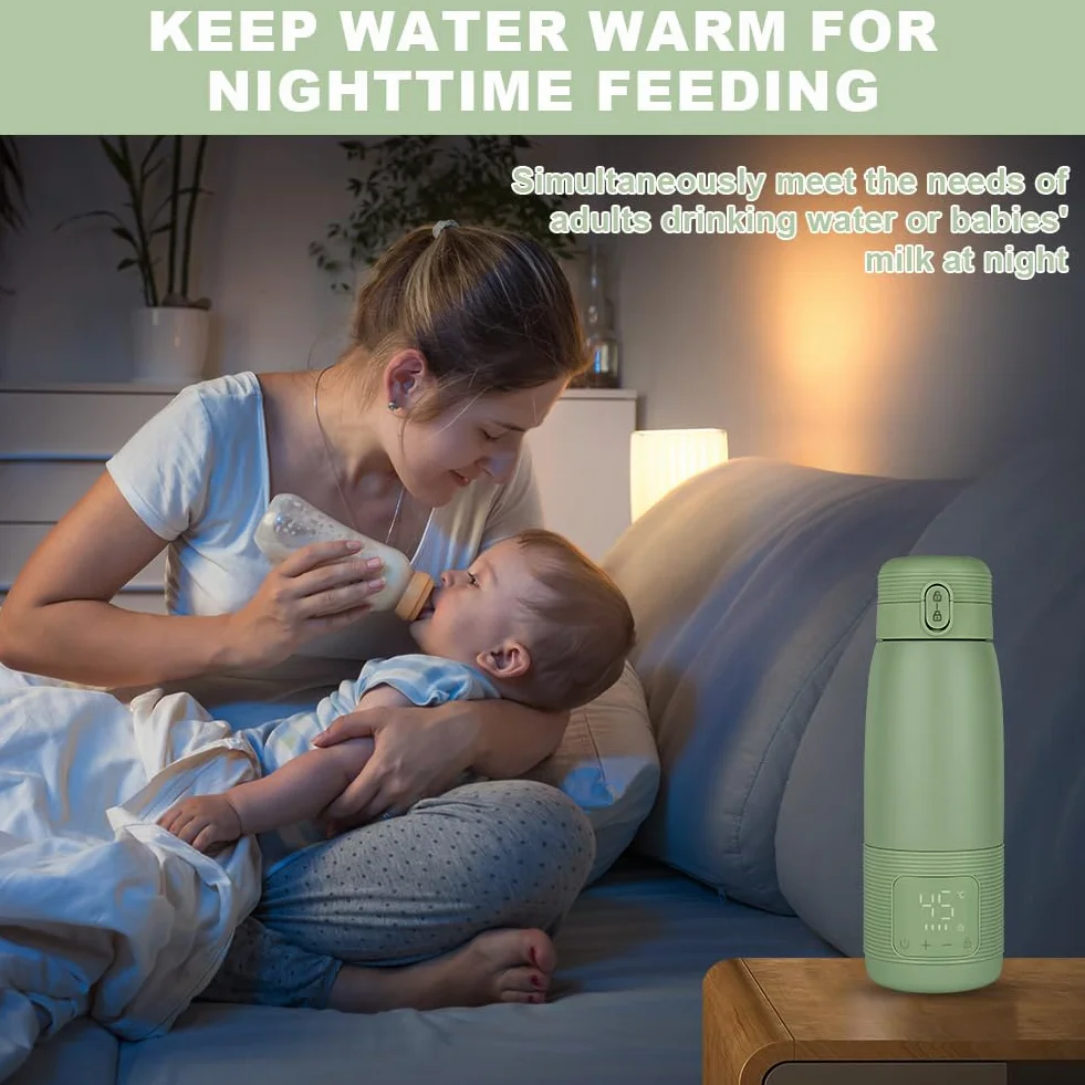Aolso Tragbarer Baby Flaschenwärmer für Unterwegs, Mobiler und kabelloser Flaschenwärmer, Tragbarer Flaschenwärmer mit USB-C Schnellladung, Große 500ml Kapazität, Warmhaltefunktion (bis zu 12 Stunden)