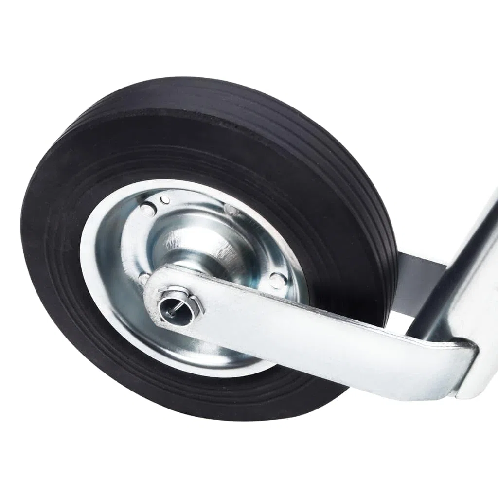 Stützrad für Anhänger 48 mm aus verzinktem Stahl, höhenverstellbar von 59 bis 83 cm, mit Vollgummirad zur einfachen Bewegung des Anhängers und Montageanleitung.
