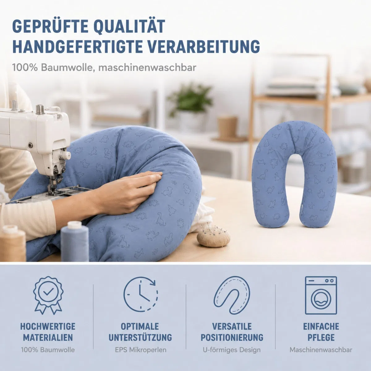 Fillikid Stillkissen EPS-Perlen 190 cm Exklusiv | XXL Stillkissen mit EPS Mikroperlen Länge 190 cm | Schwangerschaftskissen Bezug 100% Baumwolle maschinenwaschbar | Kissen Schwangerschaft