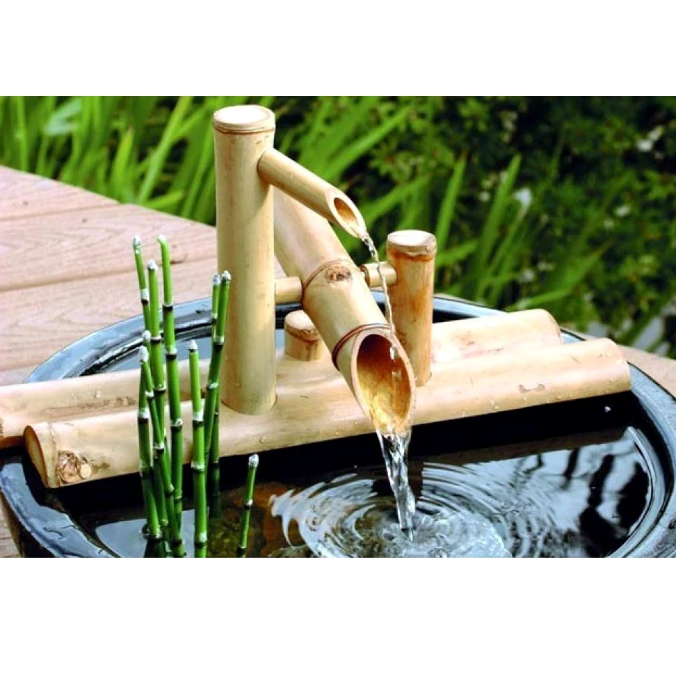 Bambusbrunnen Dekor - Wasserauslauf mit Pumpe für Gartendekoration, Japanische Wasserfall-Funktion im Freien