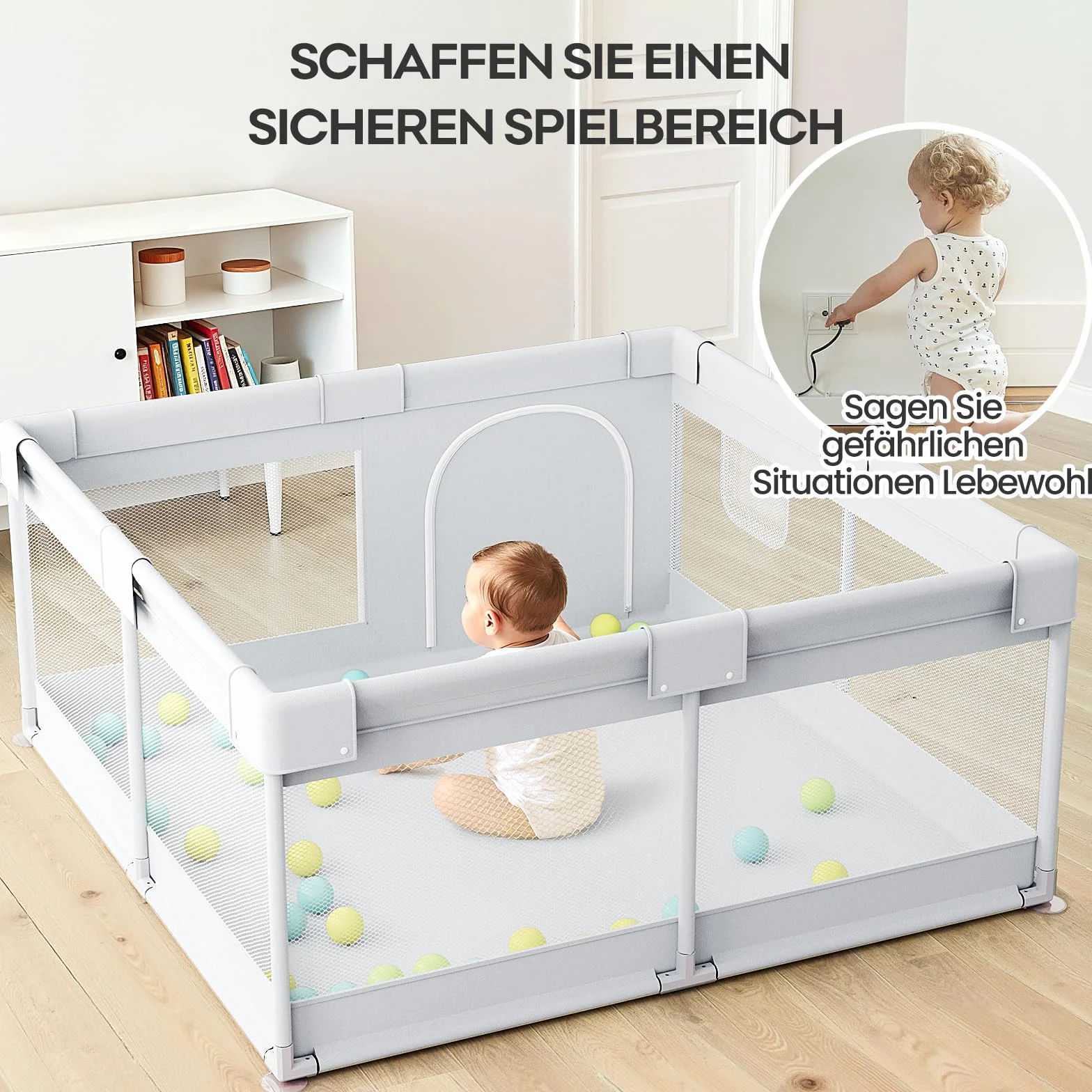 Laufstall Baby Klein Laufgitter - 120x120 cm Baby Laufstall mit Saugnäpfen, Stabiler Baby Playpen mit Atmungsaktivem Netz für Wohnungen