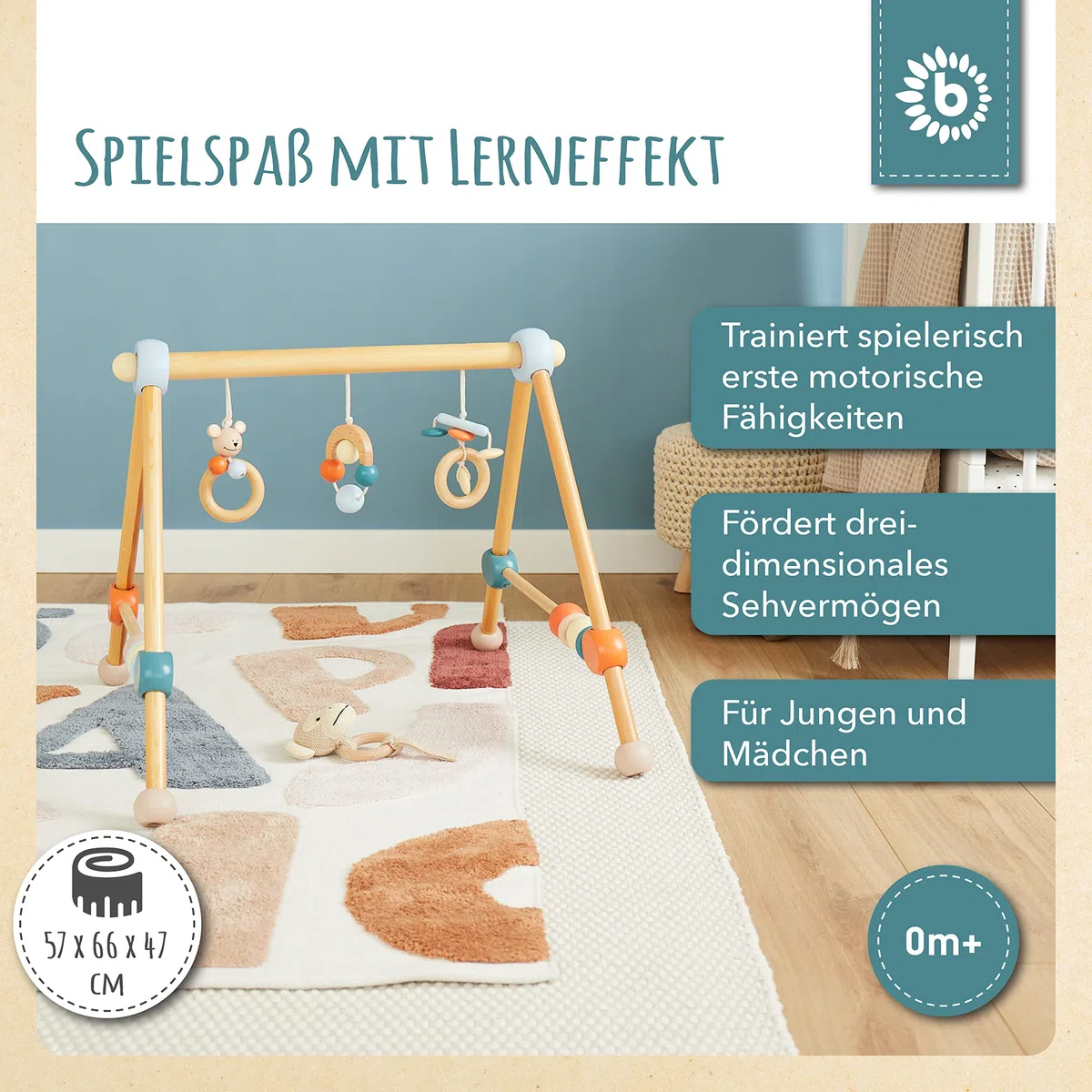 Bieco Spieltrapez | Spielbogen für Babys -Figuren, Rasseln, Kugeln | Spielebogen Holz Baby | Spieltrapez Baby Mobile Holz | Activity Center Baby Gym Spielzeug