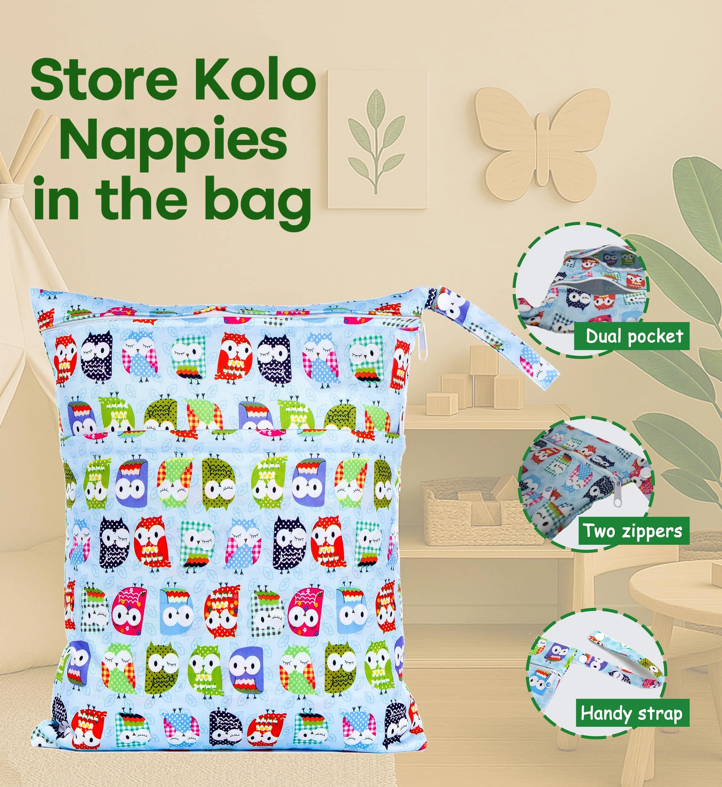 Kolo 6er set wiederverwendbaren Windeln + 6 Waschbare Stoffwindel einlagen bambus + Windeltasche für unterwegs, Unisex verstellbare Stoffwindeln, Mehrwegwindeln babys. Einzig: Oeko-Tex Standard 100
