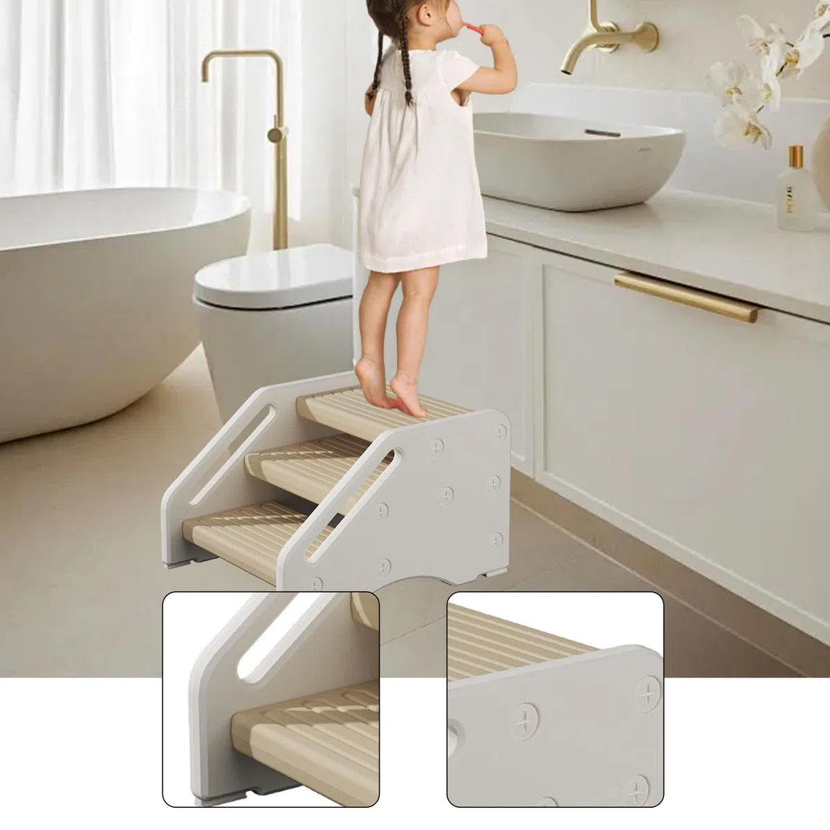 predolo Tritthocker für mit Griff und Fußstütze, vielseitig, leicht, rutschfest, für die Toilettenerziehung am Waschbecken im Schlafzimmer