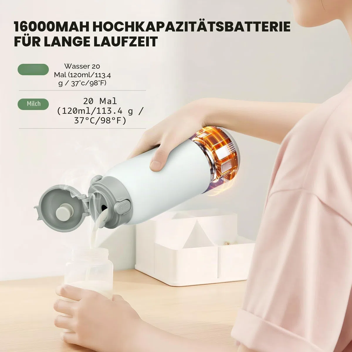 Tragbarer Babyflaschenwärmer 500 ml 3 Temperaturstufen Schnellladestecker Schnellaufheizen 2-3 Min für Muttermilch & Pre Nahrung