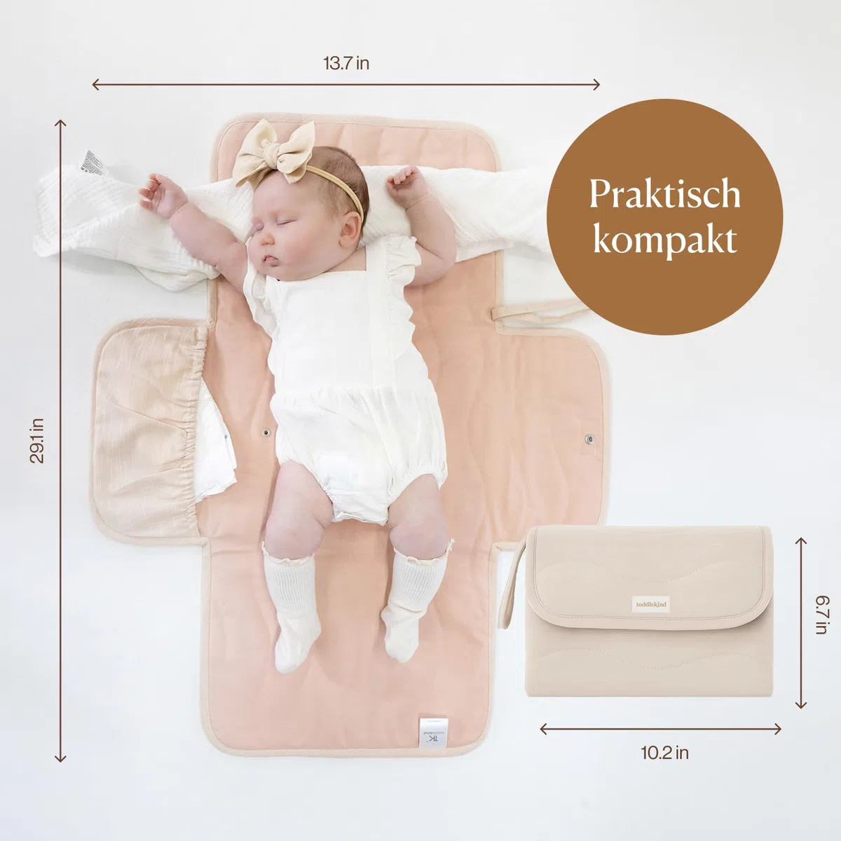 Toddlekind Mini Maven Tragbare Wickelunterlage – Aus Bio-Baumwolle, Wasserabweisend & Faltbar – Wickel-Organizer für Unterwegs, Windeltasche mit Wickelunterlage