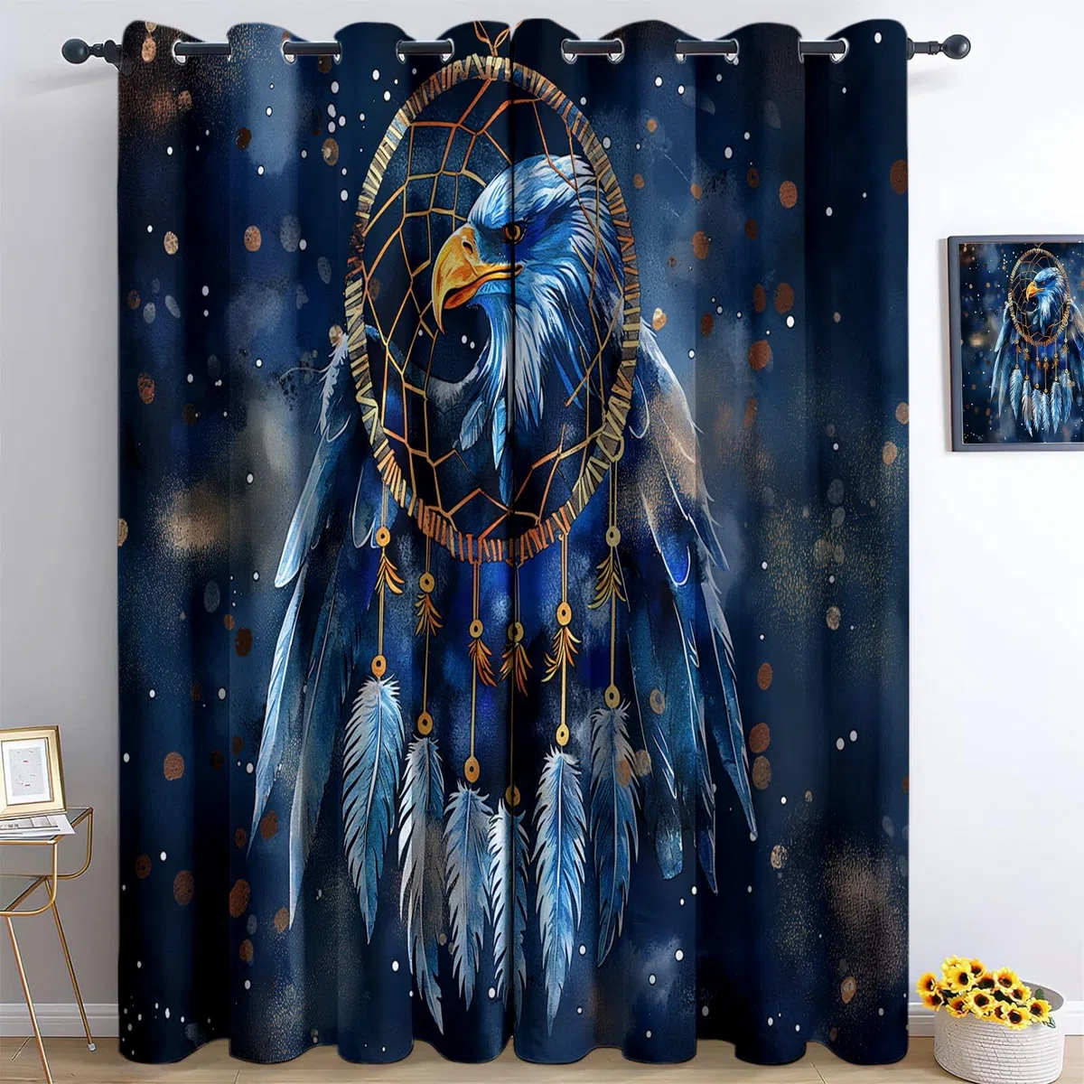 Generisch Blickdicht Vorhang Ösenschal Verdunkelungsvorhang 3D Fantasy-Stil Traumfänger Adler Gardinen Kinderzimmer Wohnzimmer Thermovorhang Polyester Vorhänge 183 x 117 cm 2Er Set