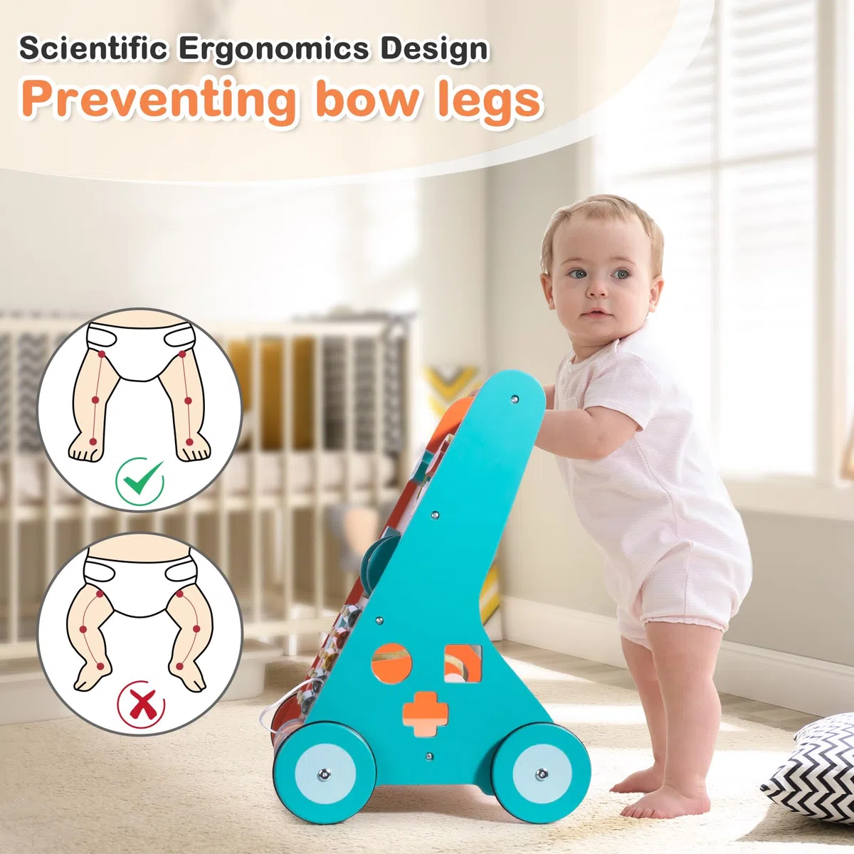 Holz Baby Walker mit Rädern, Lauflernhilfe für Baby Jungen 12 Monate Schiebespielzeug Sitzen zum Stehen Aktivität Walker Laufen lernen