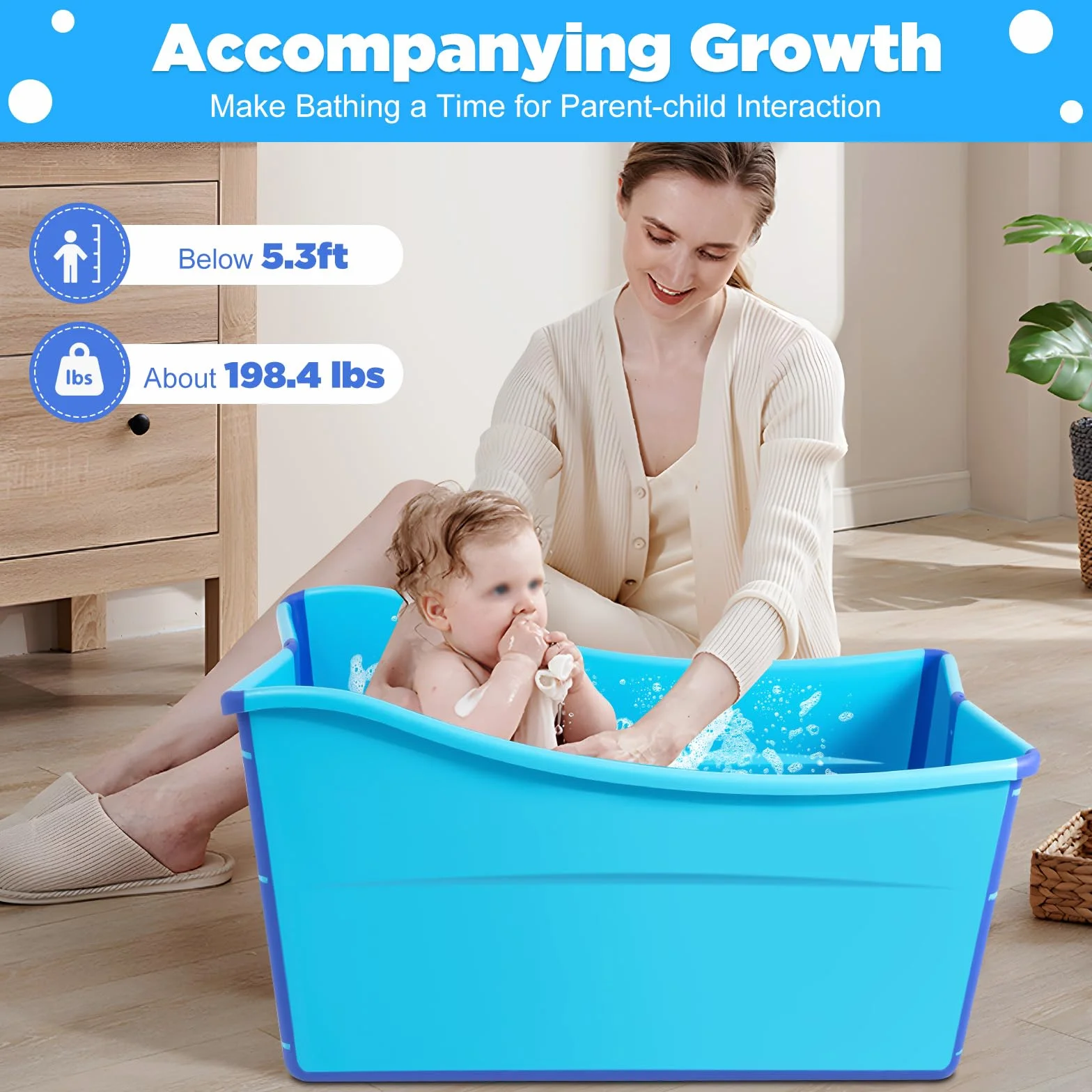 Faltbar Badewanne Klappbadewanne Baby Wasserwanne Erwachsene Faltbadewanne 98x50x56cm Blau mit Sitzkissen Ablaufschlauch