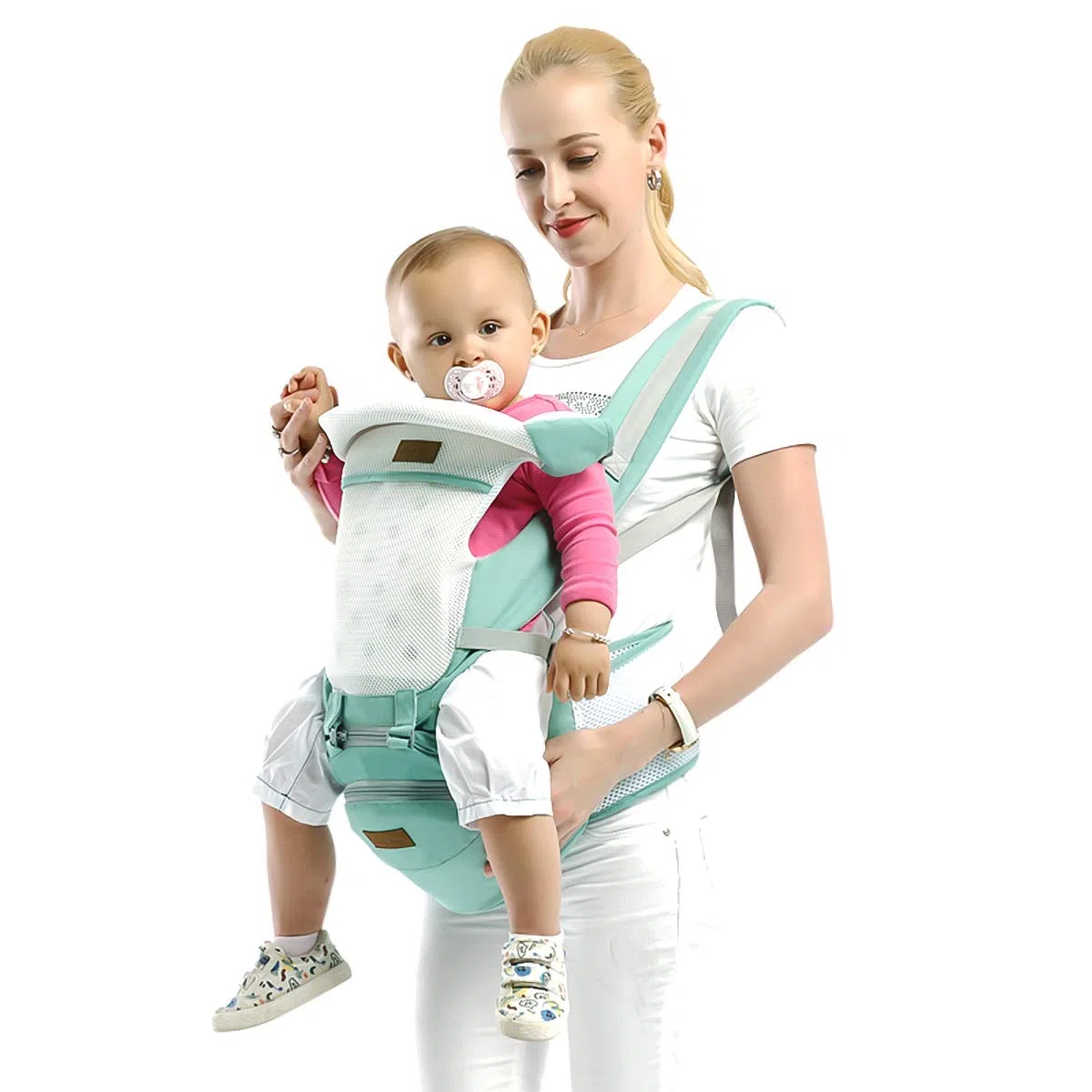 SONARIN 3 in 1 Multifunktions Hipseat Baby Carrier,Babytrage,Ergonomisch,100% Baumwolle, Breathable Mesh Backing,Easy Mom(Grün)
