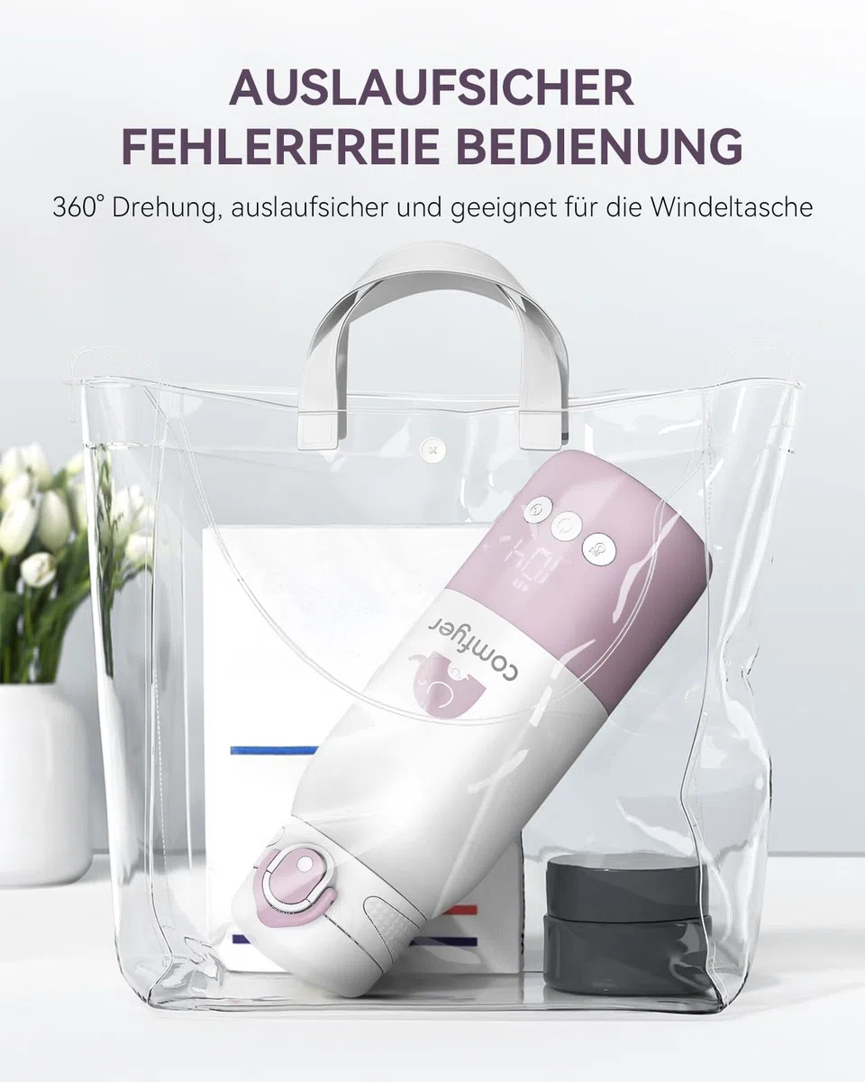 Comfyer BW01 Tragbarer Flaschenwärmer Baby unterwegs für Baby, 12000mAh Akku, Schnelles Aufheizen 2 Min für Muttermilch&Wasser, Flaschenwärmer für Nachtfütterung, Auto, Flugzeugreisen On-the-Go