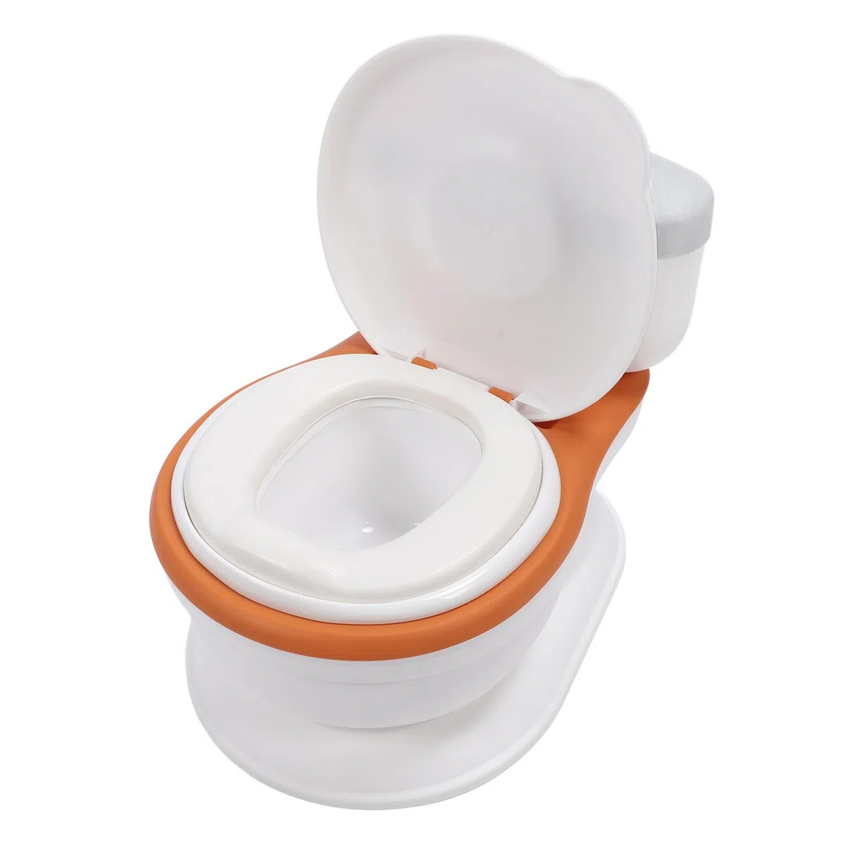 Töpfchen-Trainingstoilette für Kleinkinder, tragbarer Töpfchenstuhl mit Spülgeräusch, Taschentuchspender, auslaufsicher, leicht zu reinigen, für Babys und Kinder, Orange