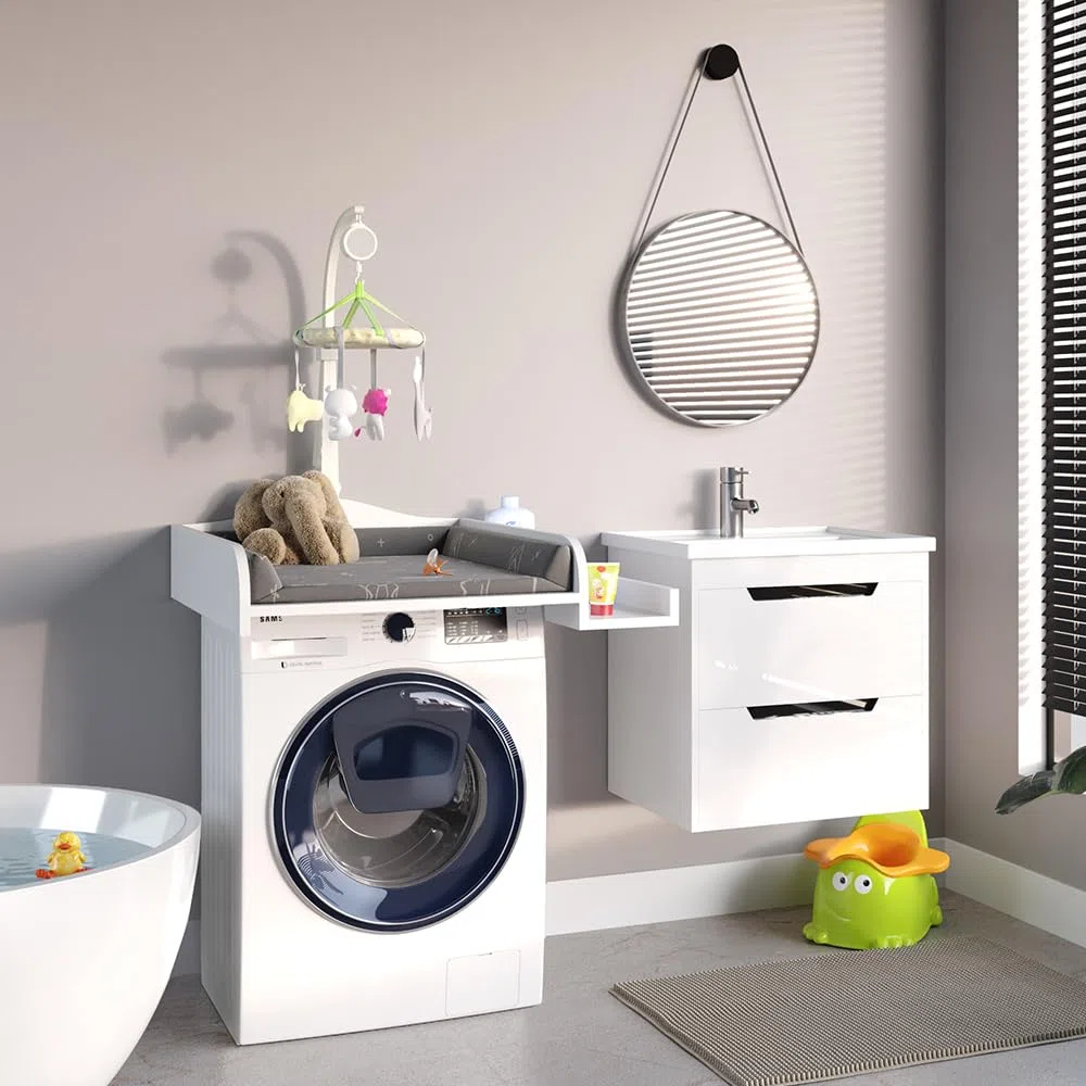 Vicco Wickelaufsatz, Weiß, 83.2 x 72 cm | auf Waschmaschine, mit beidseitig montierbarem Regal für flexible Nutzung