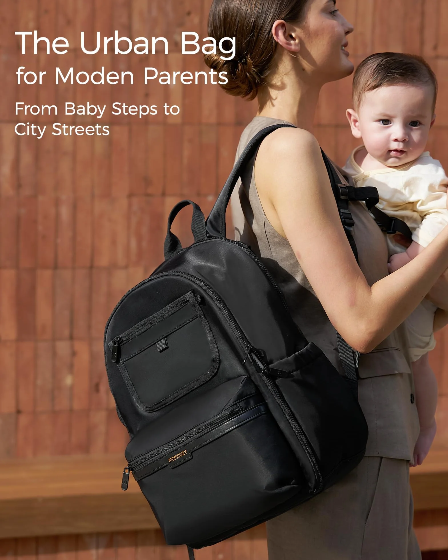 Momcozy Wickeltasche Baby, Wasserdichter Wickelrucksack mit Laptop Fach, Große Windeltasche, Isolierte Tasche, Neutrale Wickeltasche mit Multifuntion für Eltern, Schwarz