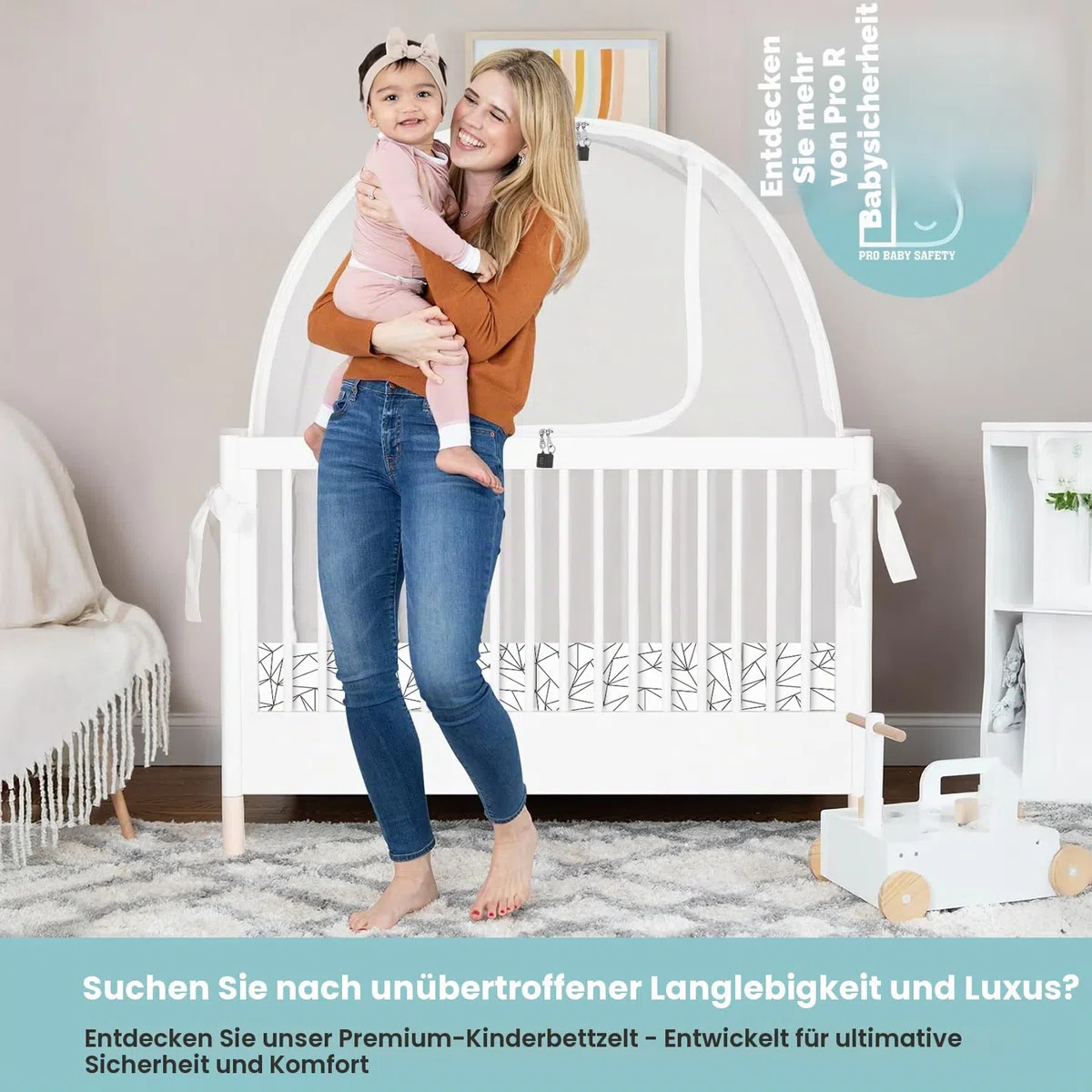 Pro Baby Safety PopUpKinderbettZelt, feines Netzgewebe, um das Baby vor Klettern, Stürzen und Mückenstichen, Sicherheitsnetz, BaldachinNetzabdeckung – stabile und stilvolle Kinderbettauflage