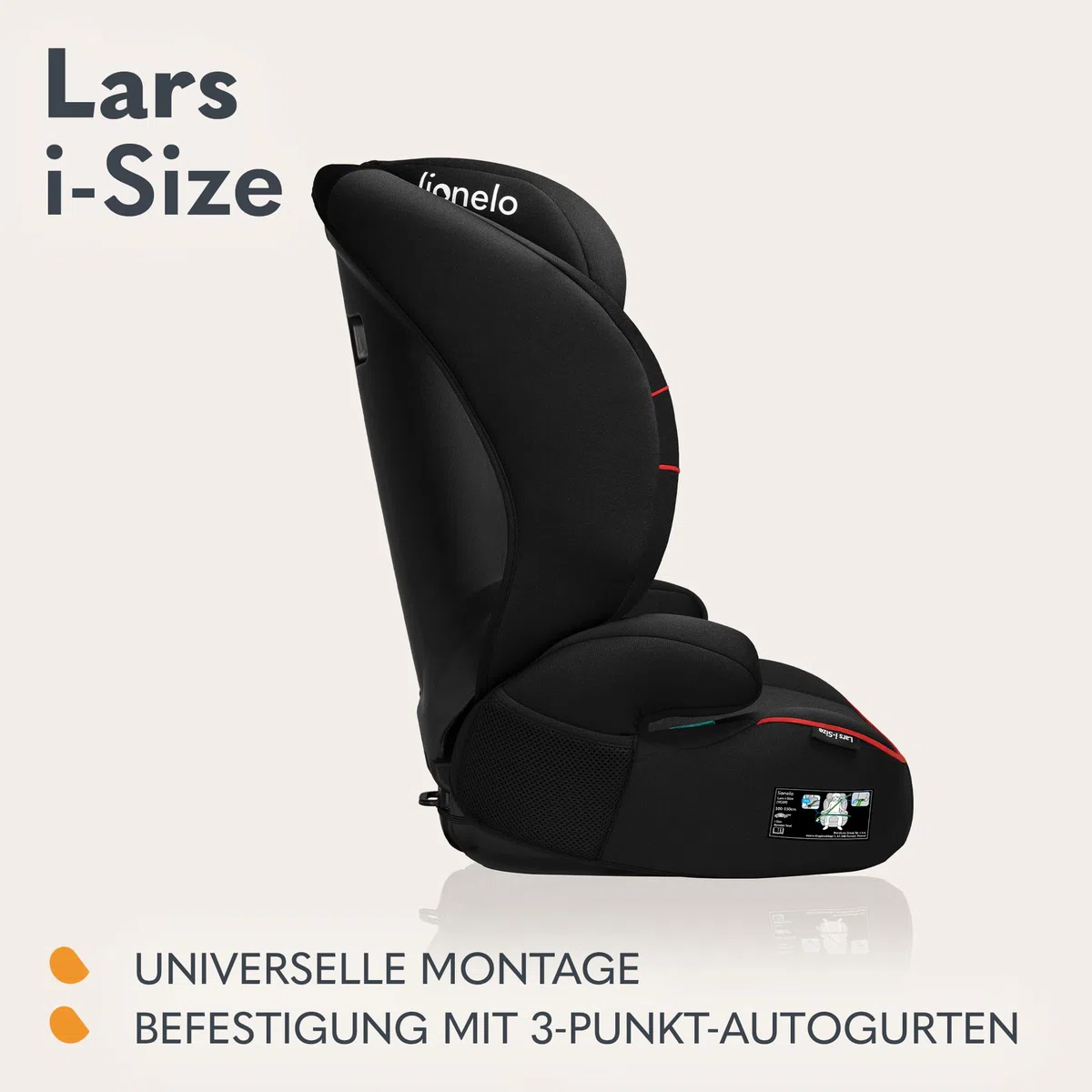 LIONELO LARS i-Size Kinderautositz 100–150 cm, Gruppe 2 3 | Seitenschutz 10 Grad, Kopfstützenverstellung, bequeme Armlehnen, abnehmbare Rückenlehne
