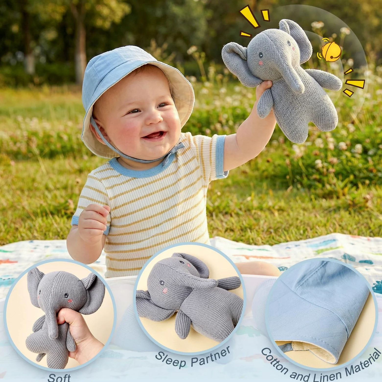 Baby Geschenkset Neugeborenen Geschenke zur Geburt Jungen mit Bambuskorb, Baby Strampler, Elefanten Kuscheltier, Mulltuch, Lätzchen, Mütze, Socken, Baby Essentials Baby Shower Geschenk (Bambuskorb)