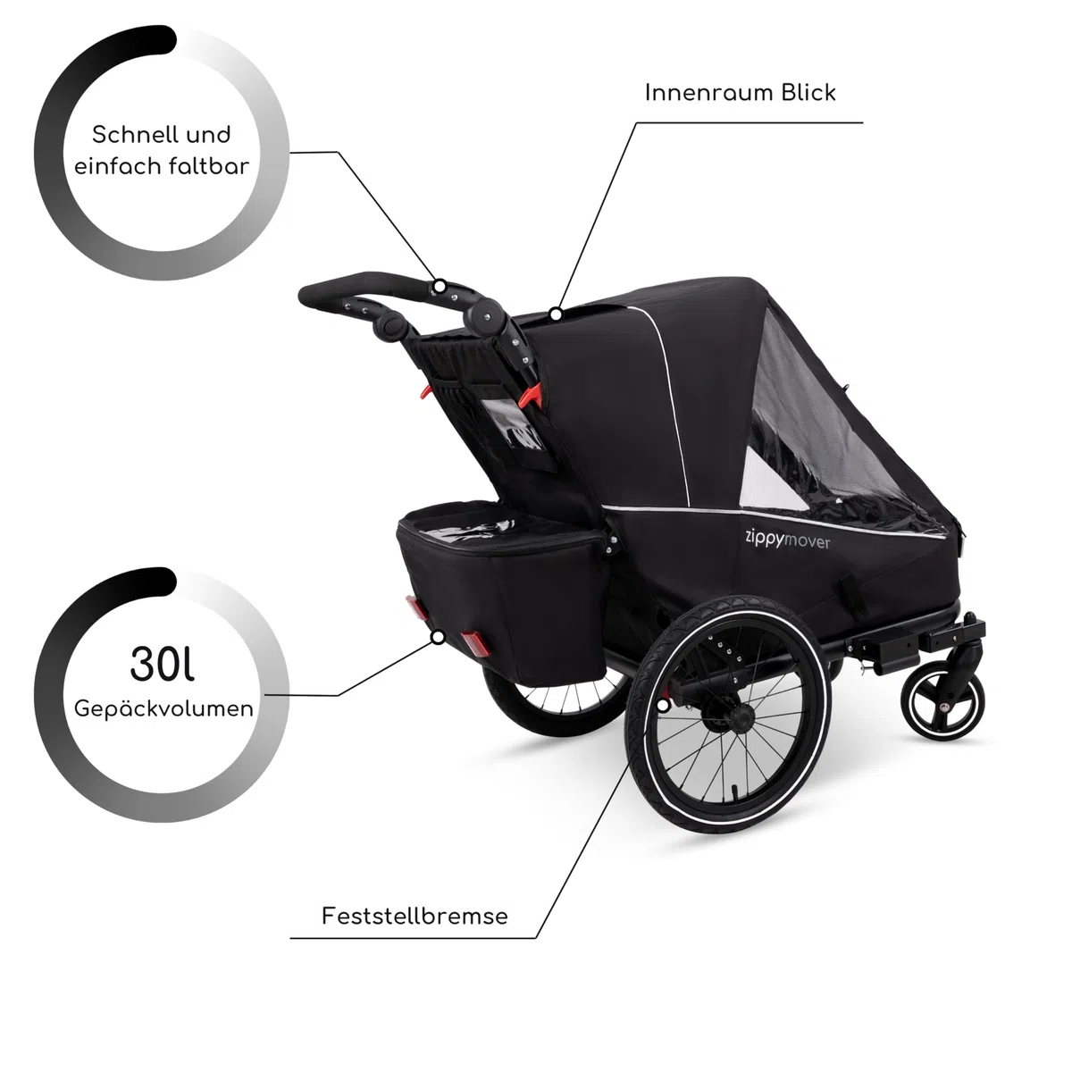 Sportlicher Kinderfahrradanhänger Einsitzer 1 Kind 3in1 Set Buggy Jogger Kinderwagen