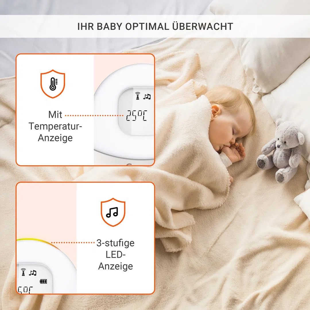Gigaset Baby 100 Audio – Audio-Babyphone mit DECT-Technologie – Sichere Zwei-Wege-Kommunikation – 300m Reichweite - Fütterungstimer - Temperatursensor - Nachtlicht, Warm Grey [Deutsche Version]
