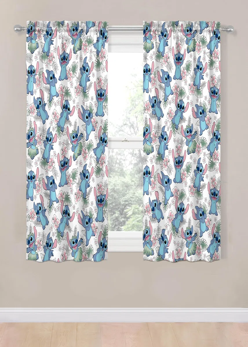 Jay Franco Fenstervorhänge für Kinderzimmer, 4-teiliges Drapier-Set mit 2 Raffhaltern, mehrfarbig – Lilo & Stitch, 106,7 cm B x 160 cm L (2 Stück)