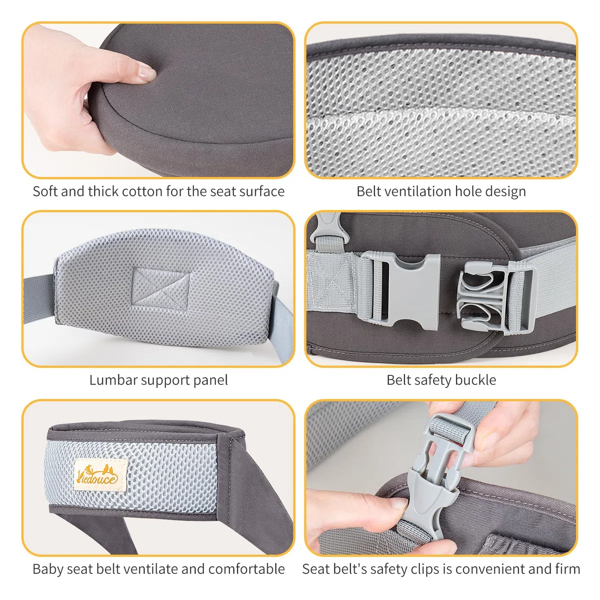 Viedouce Hüftsitz Baby, Ergonomische Hüfttrage Trageshilfe mit Sicherheitsgurt Schutz für Babys und Kleinkind, Leichte und Bequeme Baby Carrier für 4-36 Monate