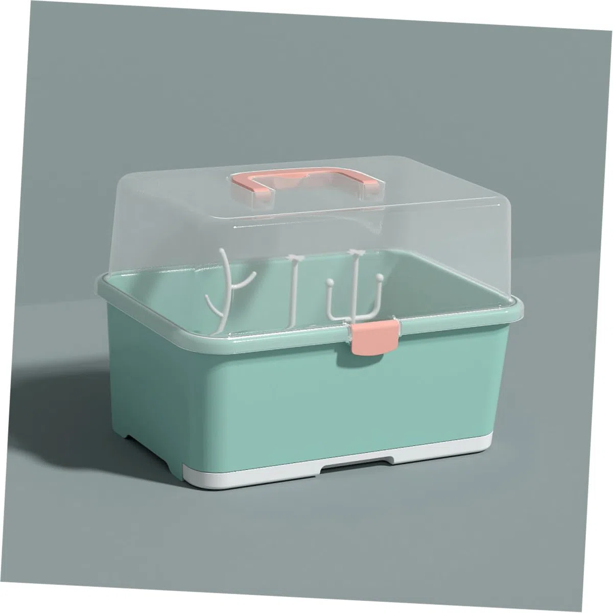 Hohopeti Babynahrungsflaschen Trockengestell mit Deckel Küchenorganizer für Babyflaschen und Zubehör Aufbewahrungsbox mit Abtropfschale Praktischer Flaschenhalter für Stillzubehör Grün