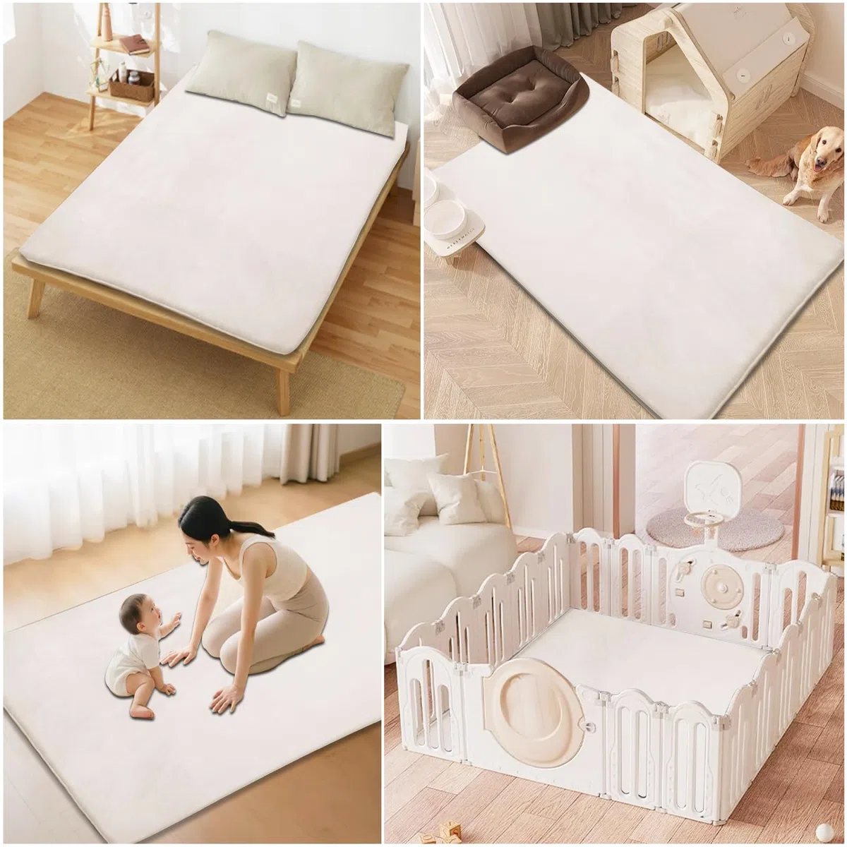 Krabbelmatte Baby 3cm Dicke Schaumstoff Spielmatte, 90 x 200 cm Teppich Kinderzimmer, Crème Teppich Kinder Spielmatte mit Rutschfester Unterseite, Teppich Baby für Kinder, Kinderteppich