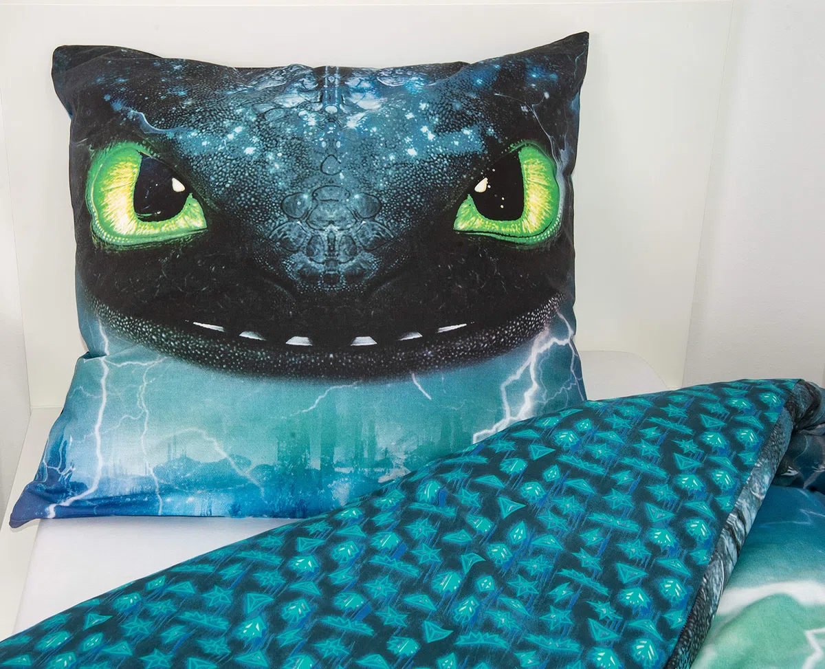 Herding DREAMWORKS DRAGONS Bettwäsche-Set, Wendemotiv, Bettbezug 135 x 200 cm, Kopfkissenbezug 80 x 80 cm, Baumwolle/Renforcé