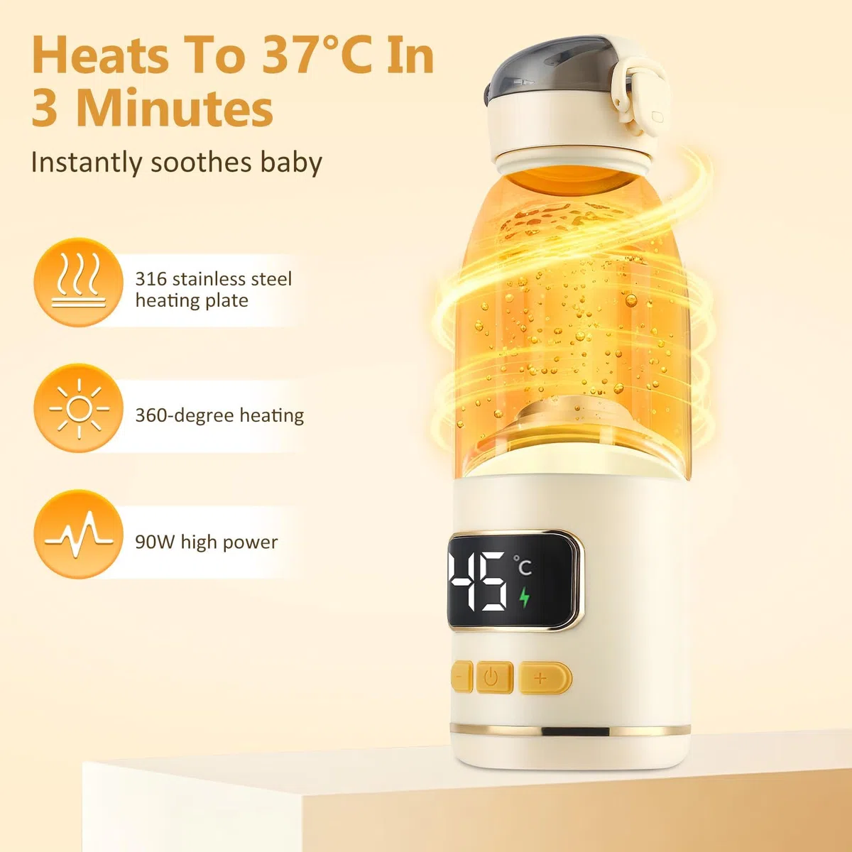 Flaschenwärmer Baby Unterwegs, Tragbarer Flaschenwärmer Baby Mit Bürste Für Unterwegs, 450ml 15000mah, Schnelles Aufheizen, Präzise Temperaturregelung Für Auto-Und Flugzeugreisen