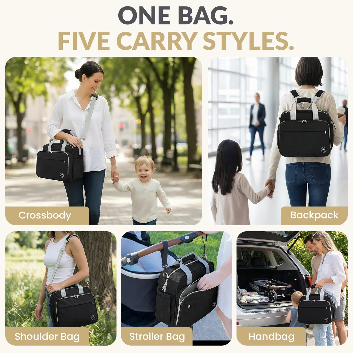 Mellories Umwandelbare Baby-Wickeltasche für Jungen und Mädchen, 4 Stile in 1 Rucksack, Wickeltasche