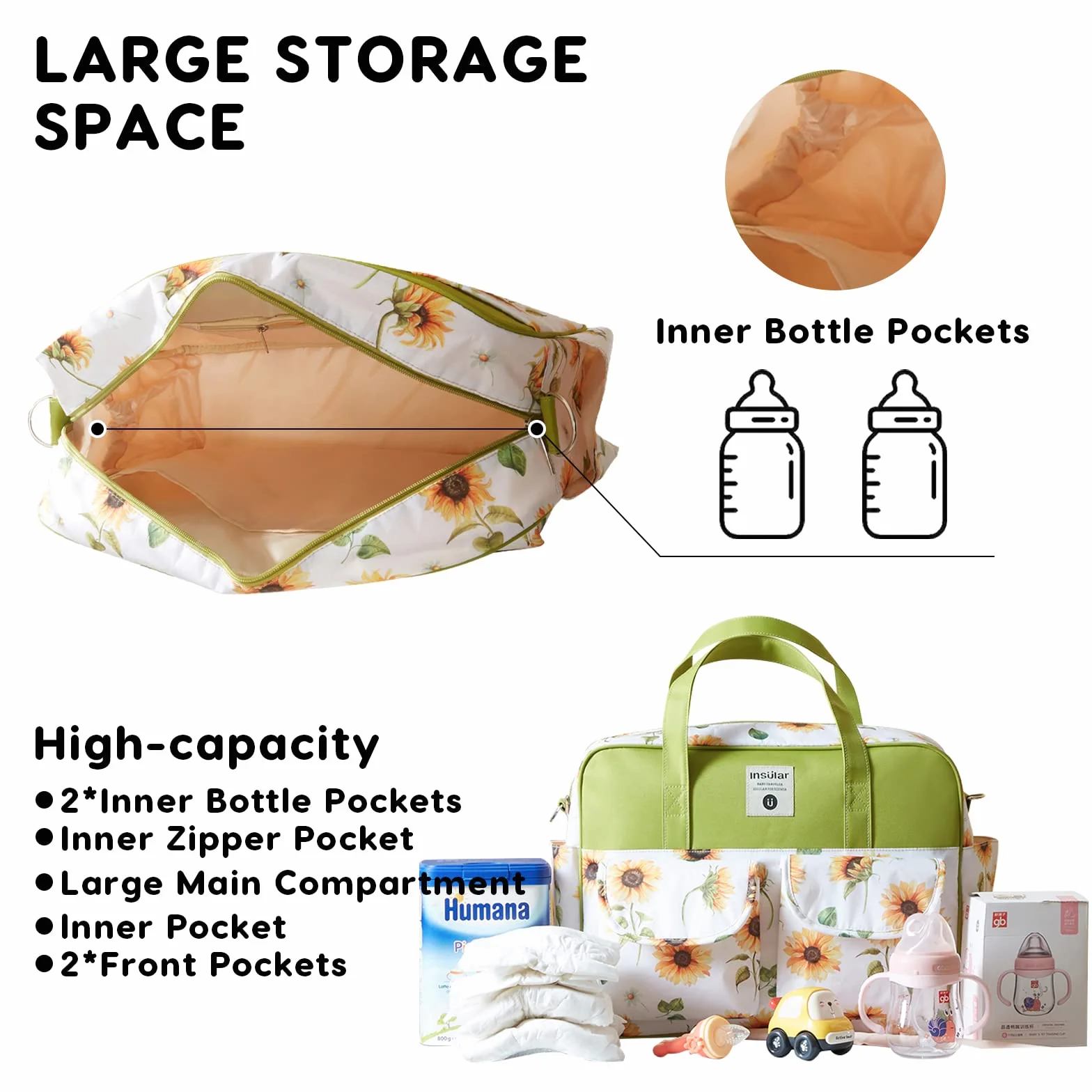 SONARIN Stilvolle Große Kapazität Baby Wickeltasche,Wasserdicht Tragbare Reise Wickeltasche Umhängetasche Tragetasche Henkeltaschen Babytasche mit Schultergurte & Wickelunterlage