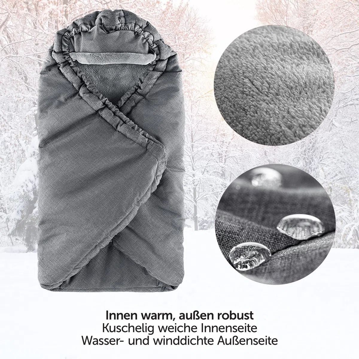 Zamboo Einschlagdecke für Babyschale und Kinderwagen - Thermo Fleece Grau