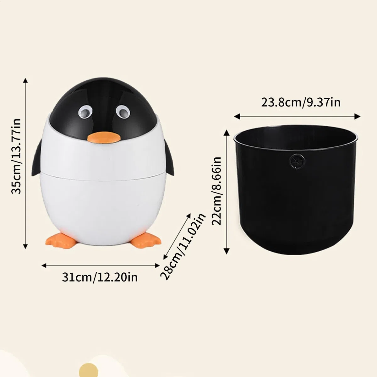 Pinguin-Mülleimer – Pinguin-Mülleimer | Mülleimer Für Unter Tische | Schreibtisch-Mülleimer | Abfallbehälter In Tierform | Pinguin-Mülleimer, Schreibtisch-Mülleimer | Papierkorb Für Das Schlafzimmer I