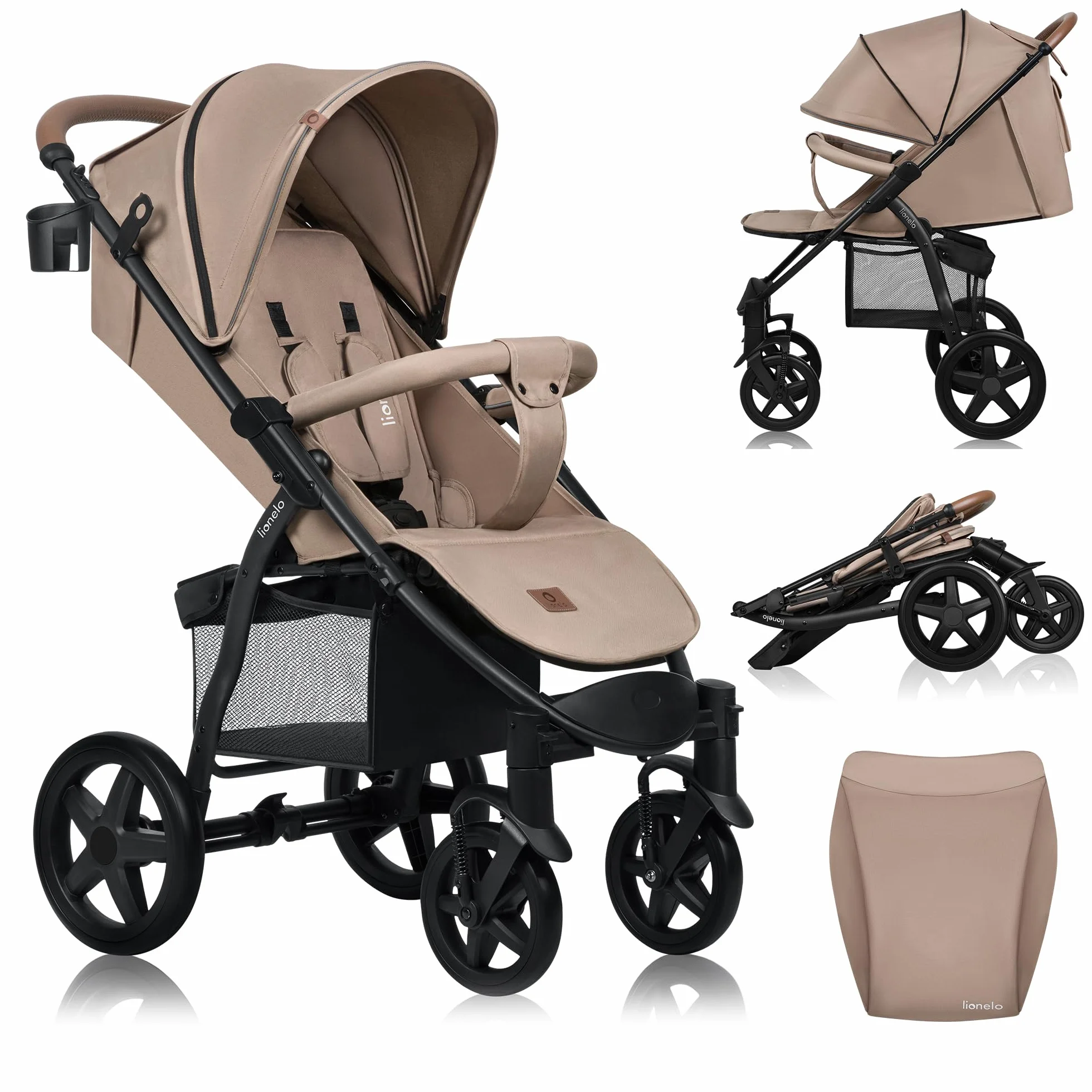 Lionelo Annet Plus Buggy Kinderwagen ab Geburt bis 22 kg, Liegefunktion flach, kompakt faltbar, große EVA Räder mit Federung, XXL Verdeck