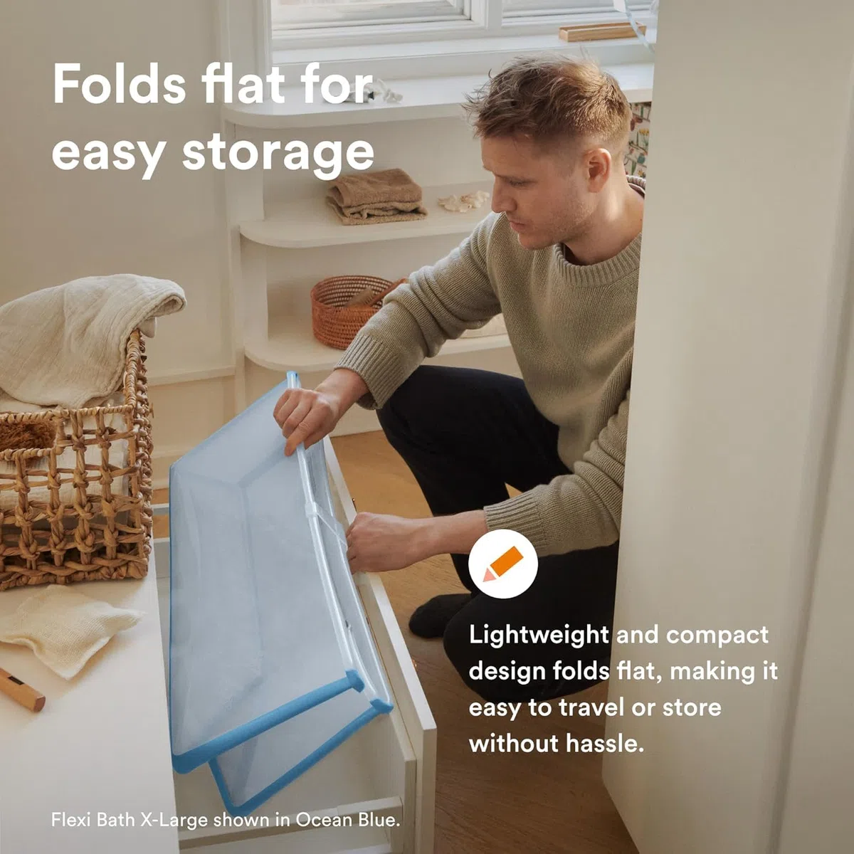 Stokke Flexi Bath X-Large, Ocean Blue faltbare Babybadewanne – leicht, langlebig und einfach zu verstauen – praktisch für zu Hause oder auf Reisen – von 0 bis 6 Jahren