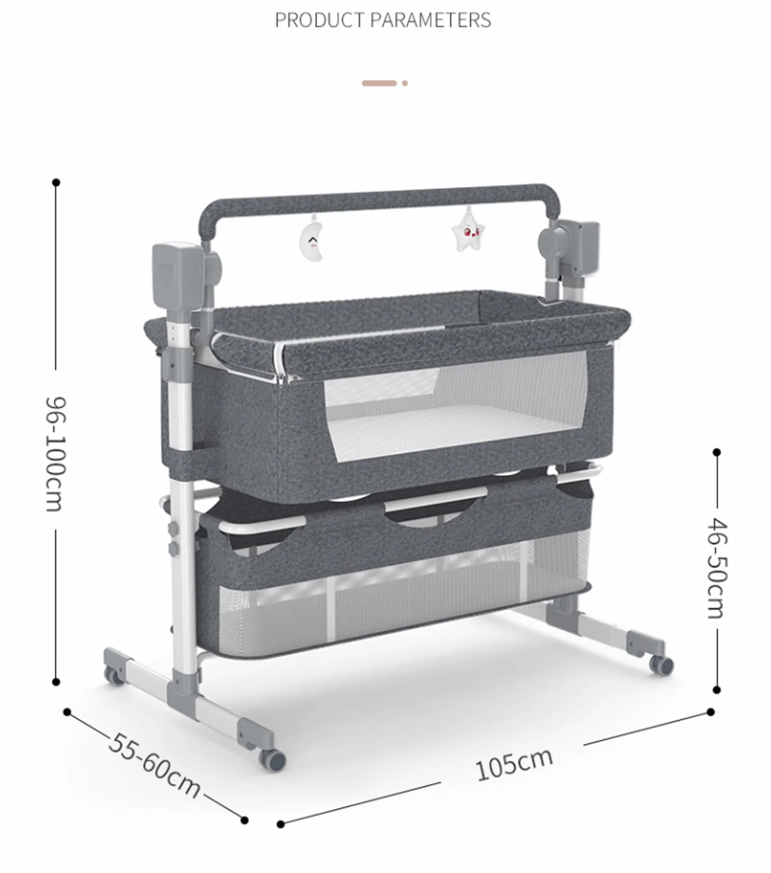 Magic ZC Elektrische Bluetooth Intelligent Beistellbett Baby mit Rollen, Faltbar Co-Sleeping Babybett, Fernbedienung und 5-schwankende Zahnräder, Stubenwagen Kleinkind Wiege mit Musik (601 Khaki)