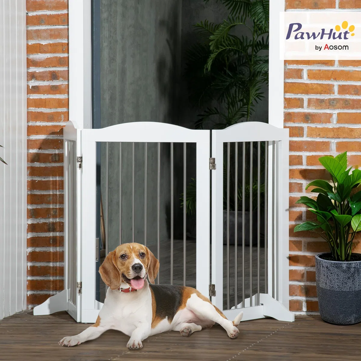 PawHut Absperrgitter Hund Freistehendes Schutzgitter 154 x 80 cm Weiß | Mit Füßen, Hundegitter Klappbar, Treppenschutzgitter, Treppengitter, Hundeabsperrgitter, für Treppen, Türen, 3 Paneelen