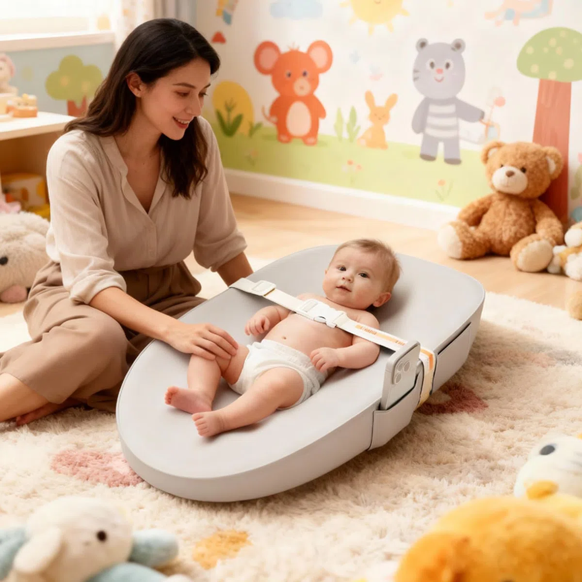 Wasserdichte Wickelunterlage aus Polyurethan, weiche, bequeme Oberflächen mit rutschfester Unterseite, leicht zu reinigen, Design für Baby-Kinderzimmer, einfach zu wickeln