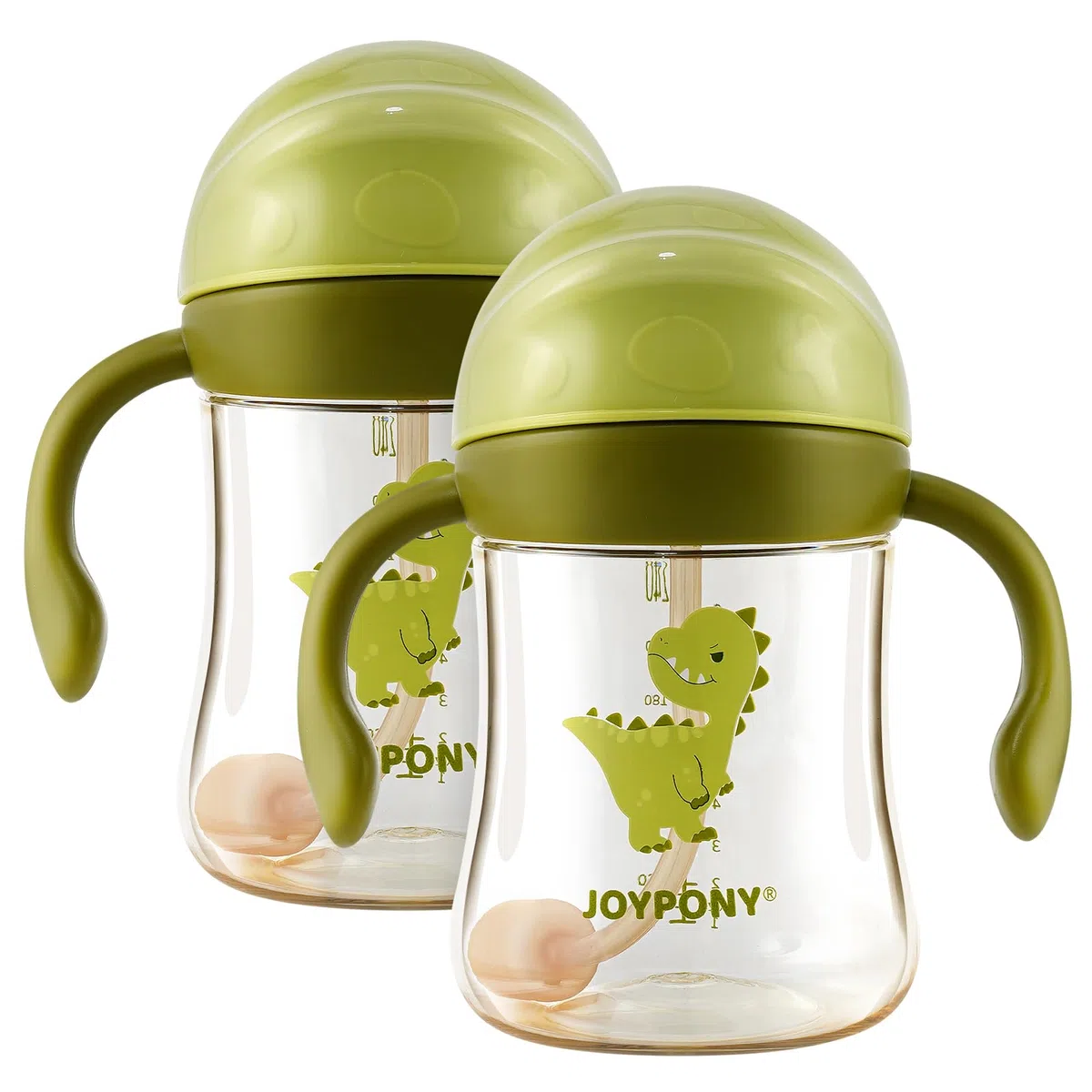 Joypony PPSU Trinklernbecher mit Strohhalm & Gewichtskugel, 266ml (9oz) Baby Trinkflasche Auslaufsicher, inkl. 4 Strohhalme & 2 Reinigungsbürste, Strohhalmbecher ab 6 Monate, BPA-Frei Grün/2 pack