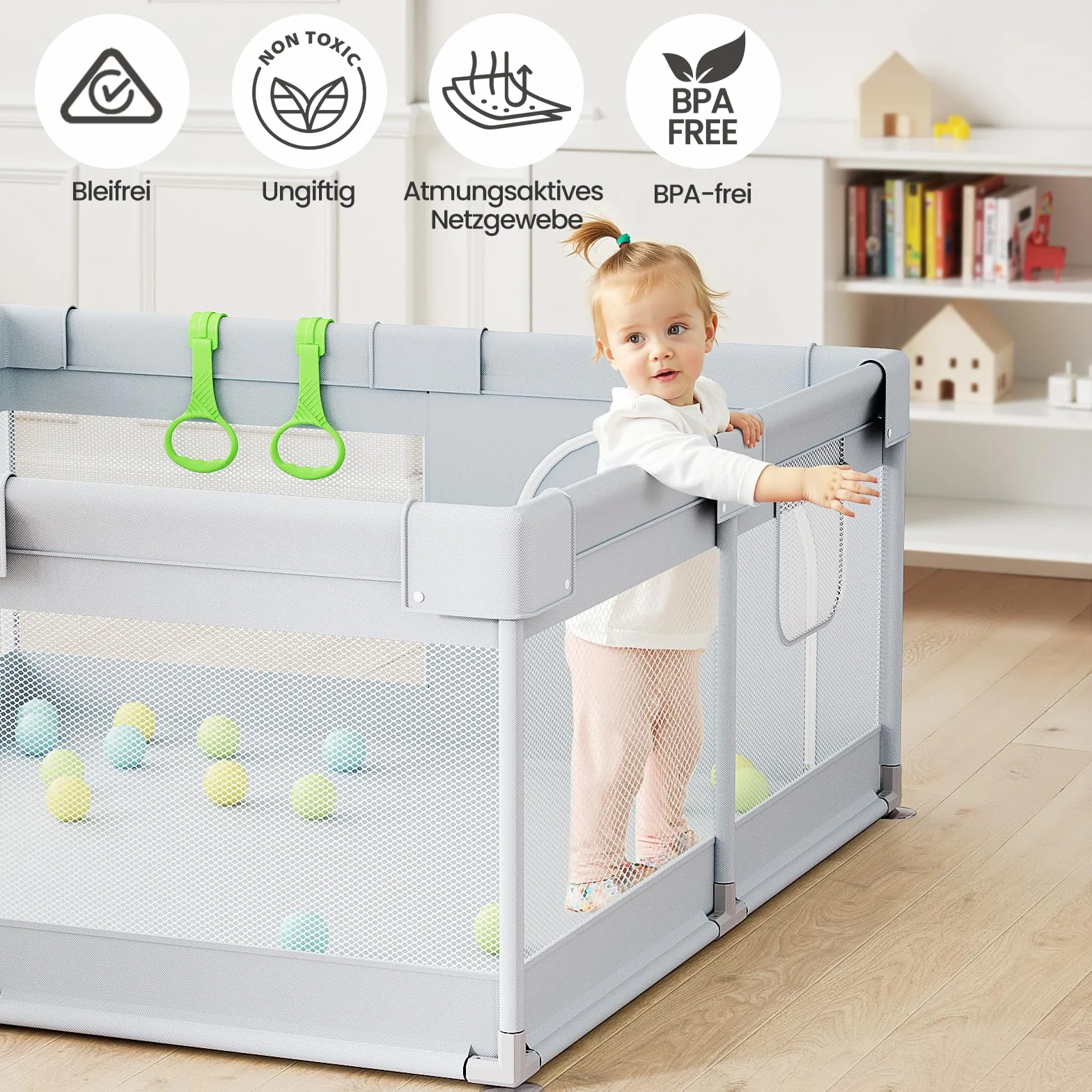 Laufstall Baby Klein Laufgitter - 120x120 cm Baby Laufstall mit Saugnäpfen, Stabiler Baby Playpen mit Atmungsaktivem Netz für Wohnungen