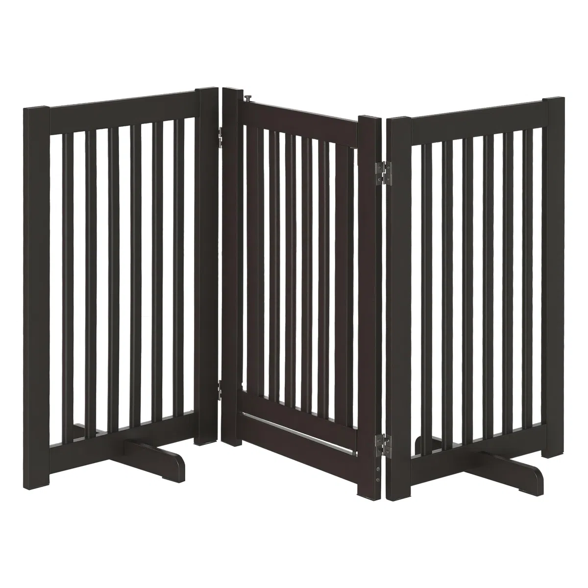 PawHut Absperrgitter Hund Freistehend Verstellbar 155 x 76 cm Dunkelbraun | Schutzgitter mit Füßen, Holz Hundegitter, Klappbar, Treppenschutzgitter, für Treppen Türen Küche Flur, 3 Paneelen