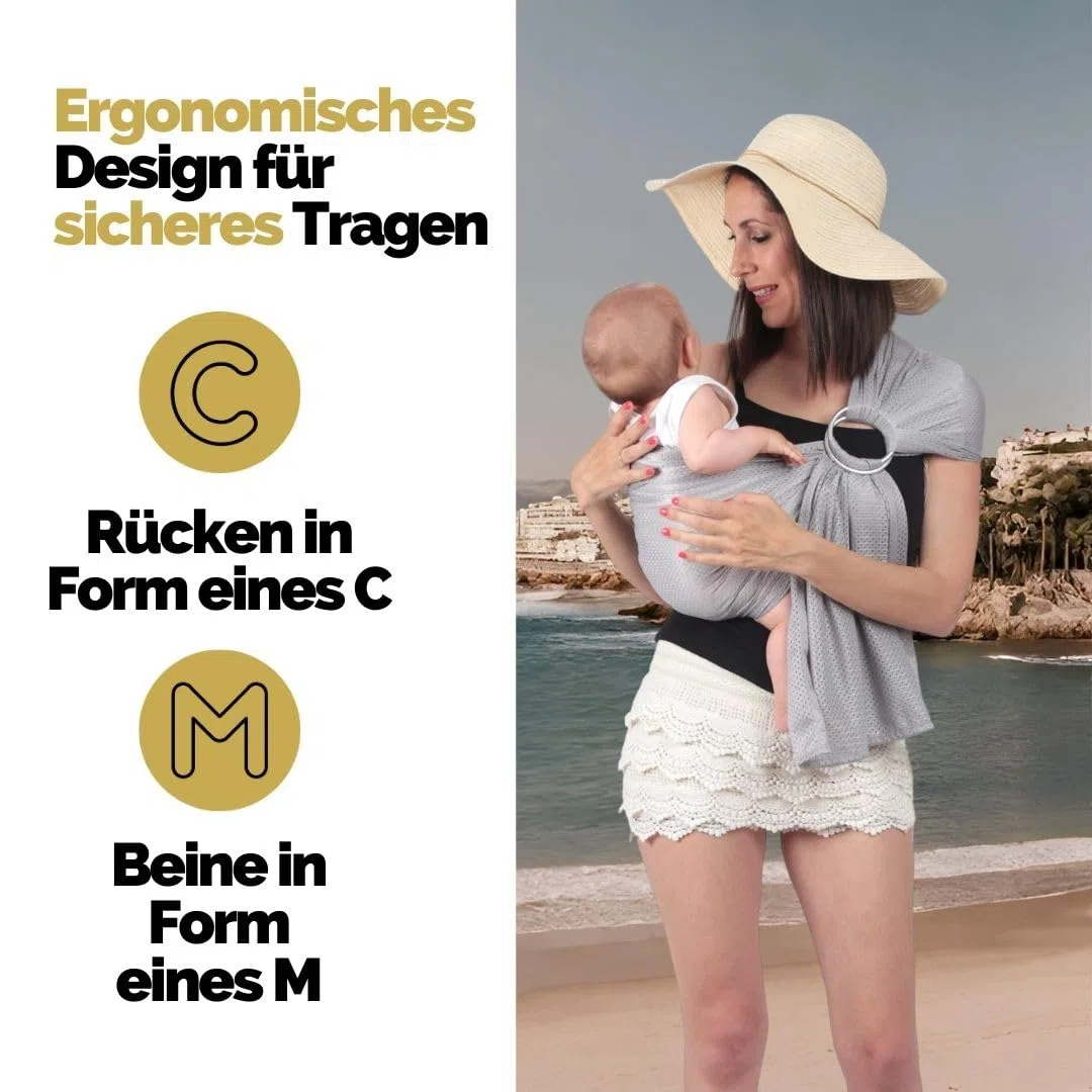 Amarsupiel | Baby-Wasserträger | Baby Wasser Schultergurt | Ultraschnell trocknende | Ergonomische Babytrage | OEKOTEX | Zertifikat Made in Spain |Grau