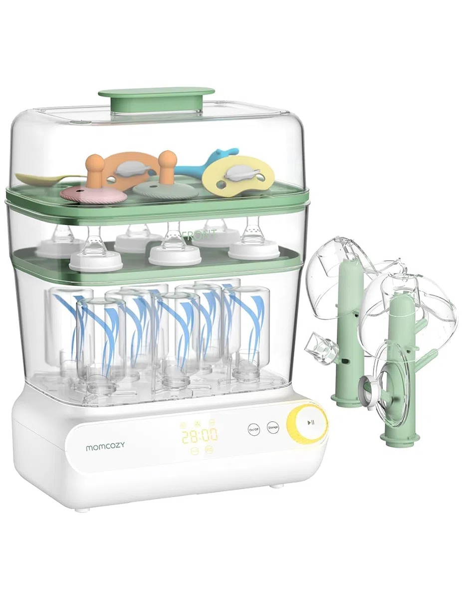 Momcozy 3-lagiger großer Flaschen-Sterilisator und Trockner, schnell sterilisieren und trocknen, Universal-Flaschen-Sterilisator für alle Flaschen und Milchpumpen-Zubehör, Touchscreen und