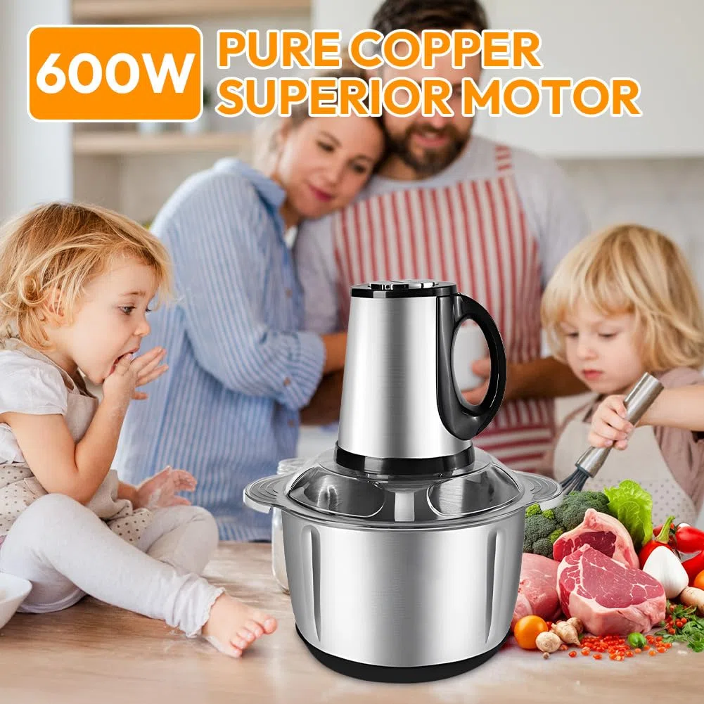 Zerkleinerer Elektrisch, 5L Edelstahlschüssel Multi Zerkleinerer, 600W Multizerkleinerer mit 3 Geschwindigkeiten Einstellbar, mit Drehbare 4-seitige für Küchenkochen, Babynahrung