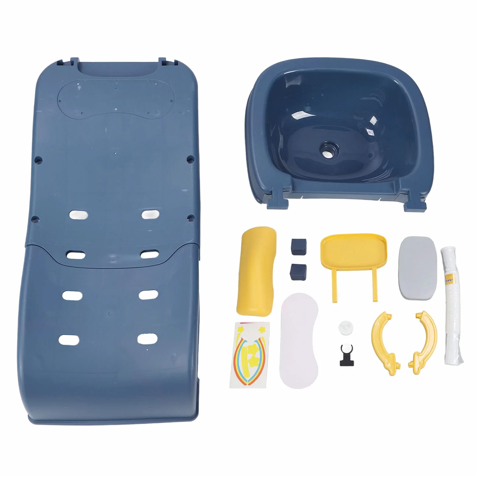 Haarwaschstuhl, Höhenverstellbar, Faltbares Design, Kleinkind-Shampoo-Station, Baby-Badewannensitz mit Abnehmbarem Shampoo-Becken-Kopfhalter und Rückenkissen, für Kleinkinder 0 (Dunkelblau)