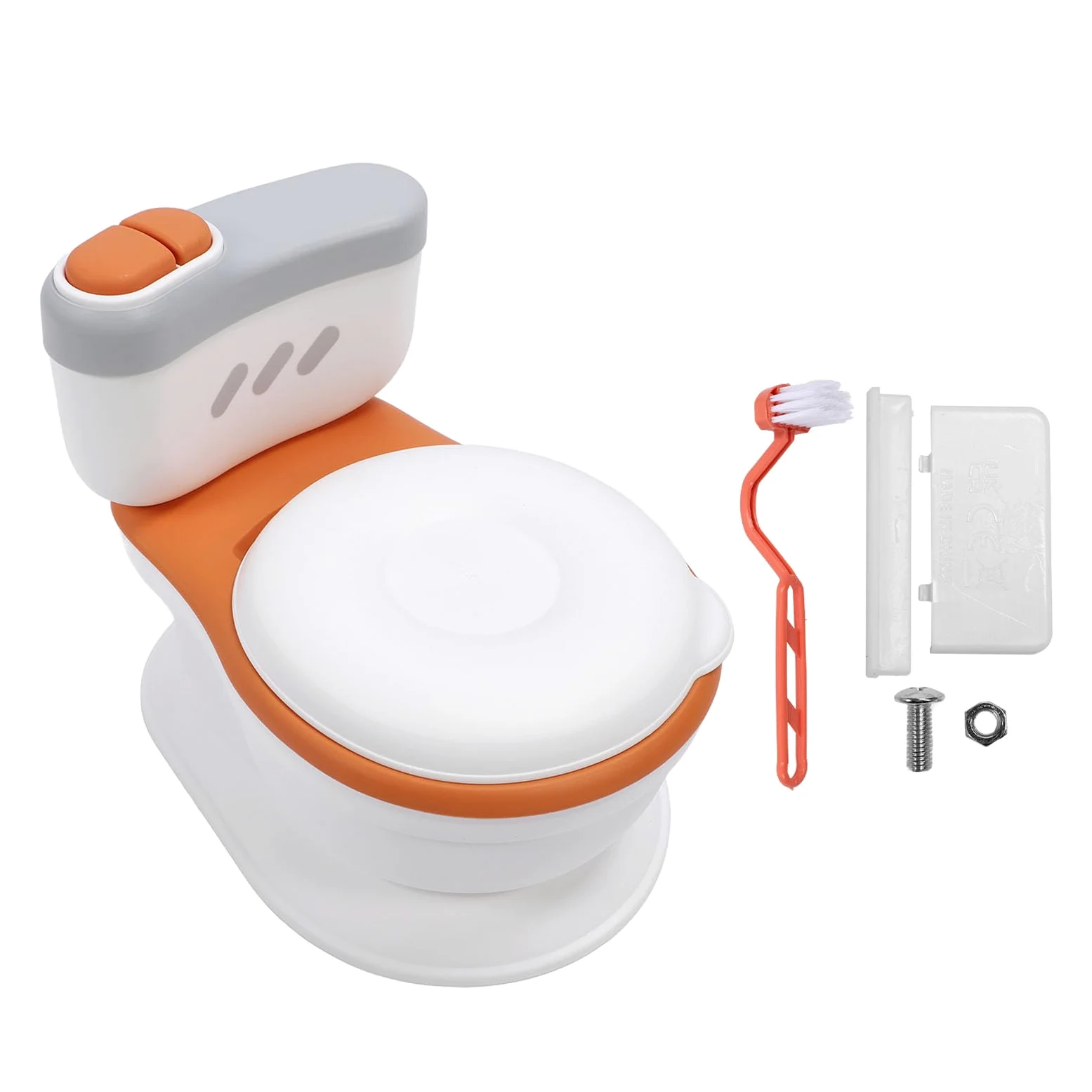Töpfchen-Trainingstoilette für Kleinkinder, tragbarer Töpfchenstuhl mit Spülgeräusch, Taschentuchspender, auslaufsicher, leicht zu reinigen, für Babys und Kinder, Orange